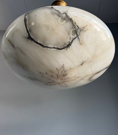 Timeless Art Deco alabaster pendant light, Large diameter 19.5" Bowl, circa 1920