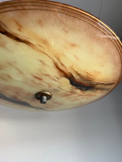 Oversized Art Deco Style Marbled Glass Flush Mount, Warm Glow and Bold Veining