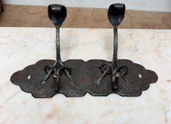 French Art Deco Wrought Iron Wall Coat Rack, Cobra Form Hooks w. Brass Finishing