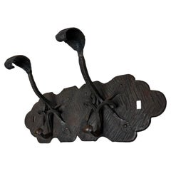 French Art Deco Wrought Iron Wall Coat Rack, Cobra Form Hooks w. Brass Finishing