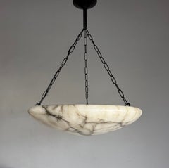 Antique Stunning & Extra Large 19.7Ø Alabaster Dish Shade Fixture / Pendant 1920