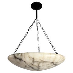 Antique Stunning & Extra Large 19.7Ø Alabaster Dish Shade Fixture / Pendant 1920