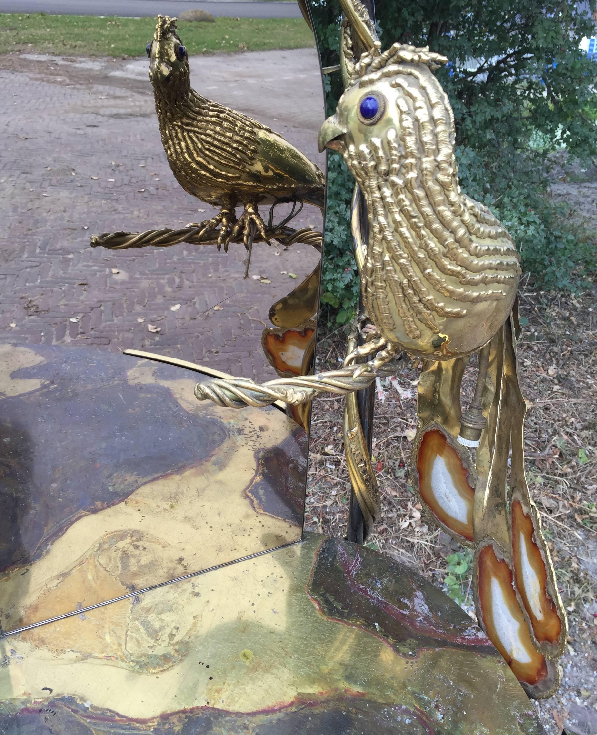 Mid-Century moderno Rara toeletta di vanità Isabelle Masson-Faure con scultura di illuminazione di pavone in vendita