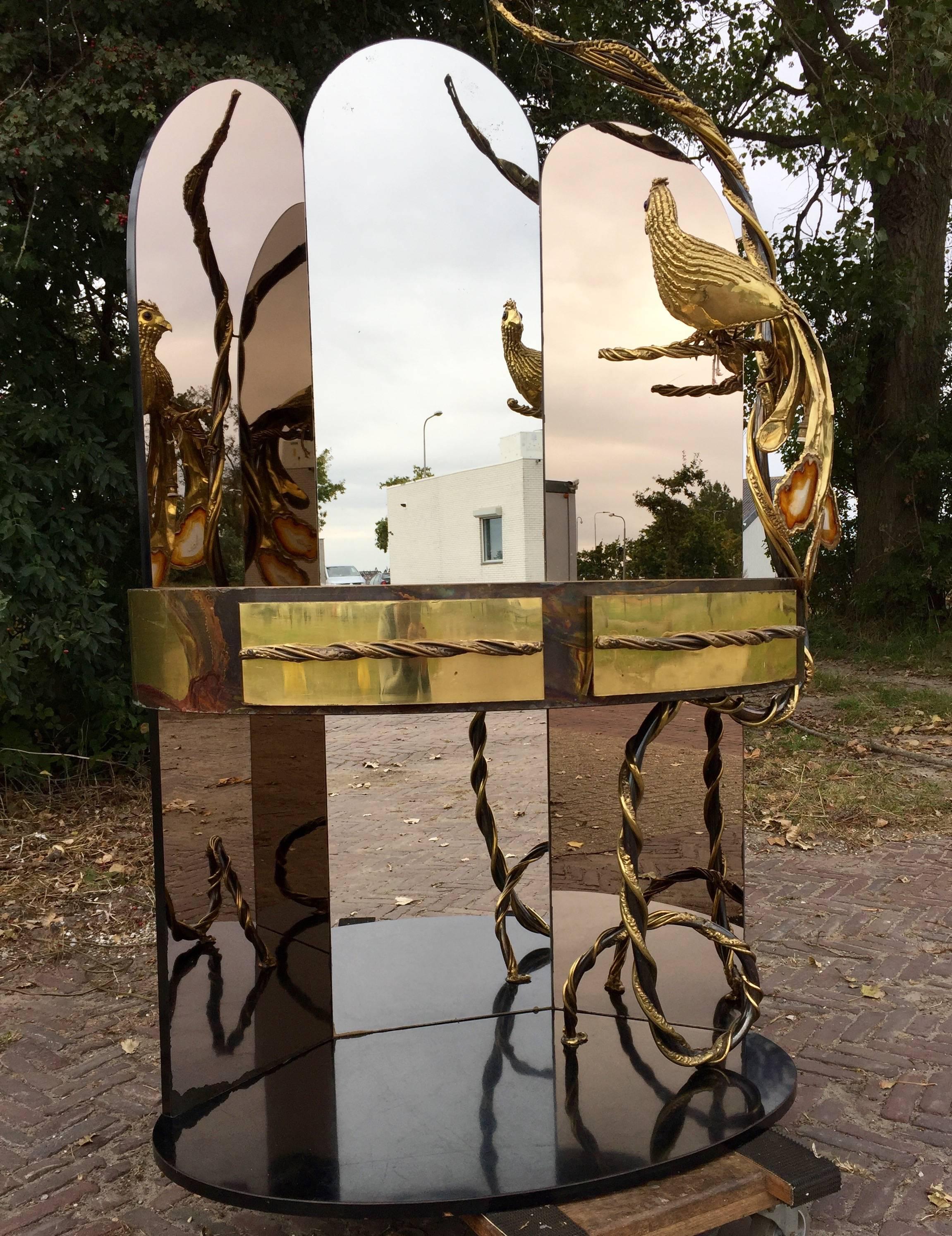 Seltener Isabelle Masson Faure Waschtisch mit Pfauenbeleuchtung-Skulptur im Angebot 2
