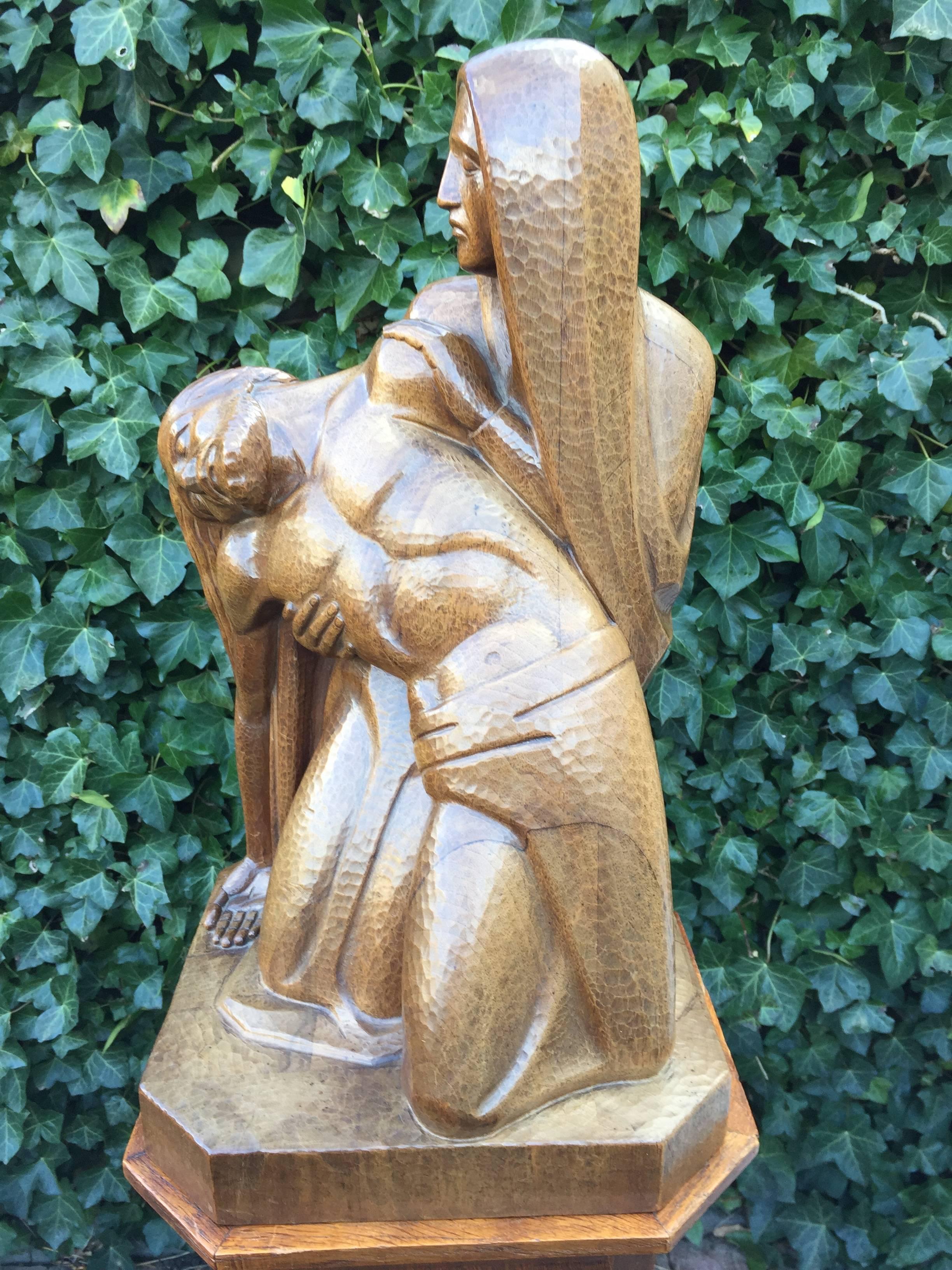 Stunning & Stylish Gothic Revival Pietà Sculpture with the Original Pedestal 9