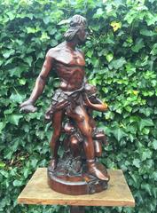 One of a Kind Antique Carved Wood Group Statue Sculpture by Emile Boisseau