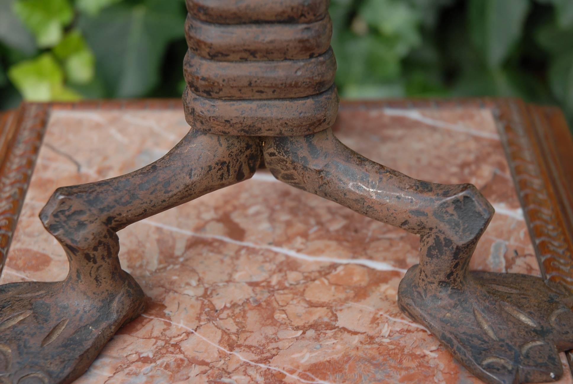 Brutalist Unique Hand Forged in Fire Artistic Design Candlestick with Three Frog like Legs For Sale