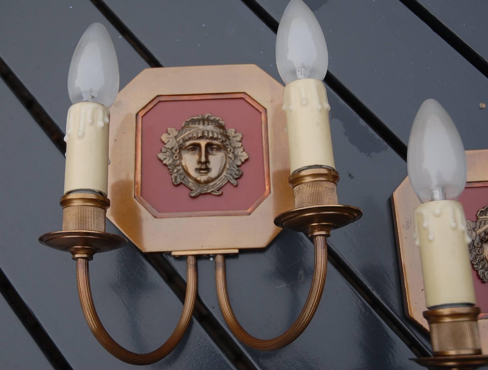 Unique Pair of French Hollywood Maison Charles Bagues Bronze Wall Sconces For Sale 5