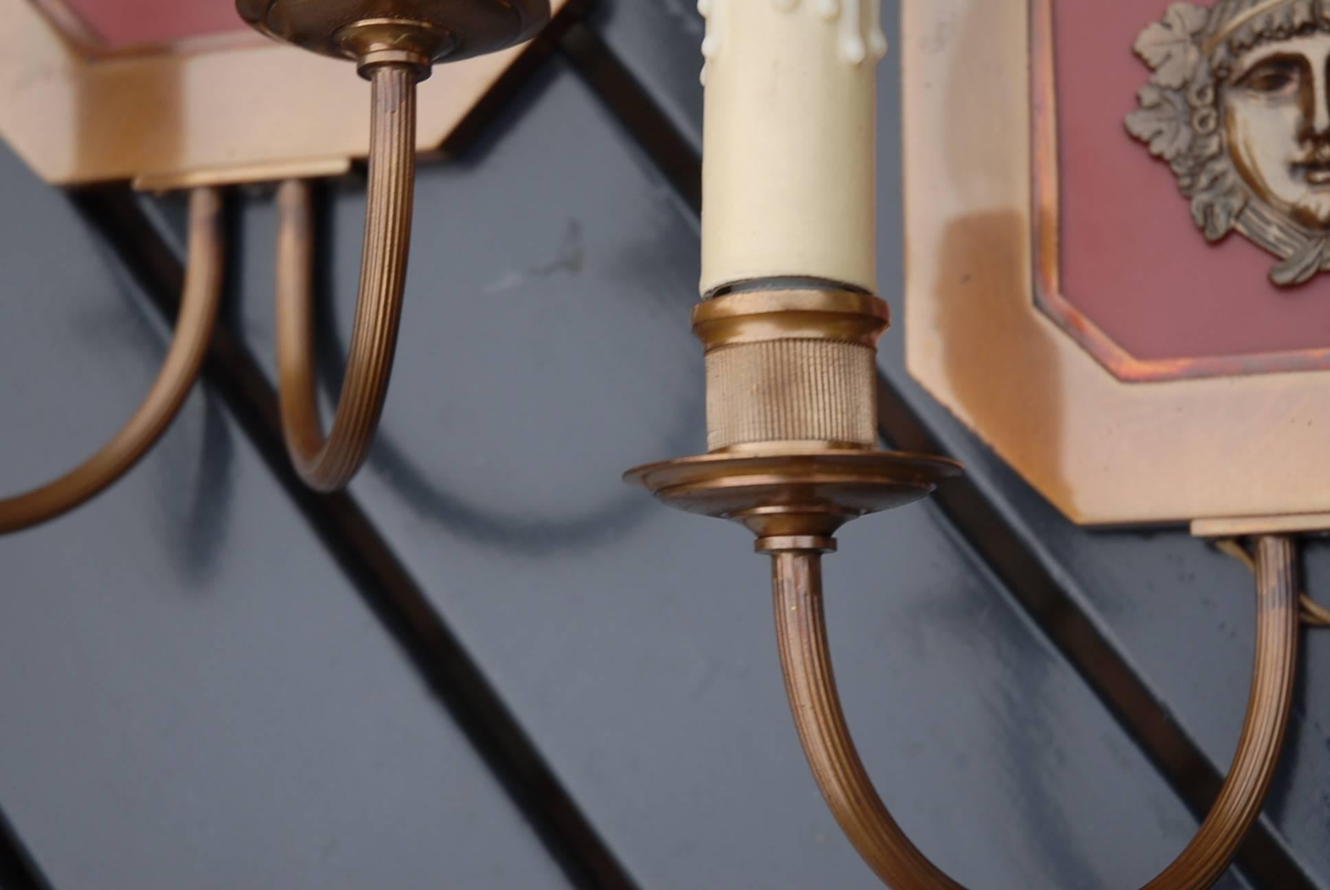 Unique Pair of French Hollywood Maison Charles Bagues Bronze Wall Sconces For Sale 5