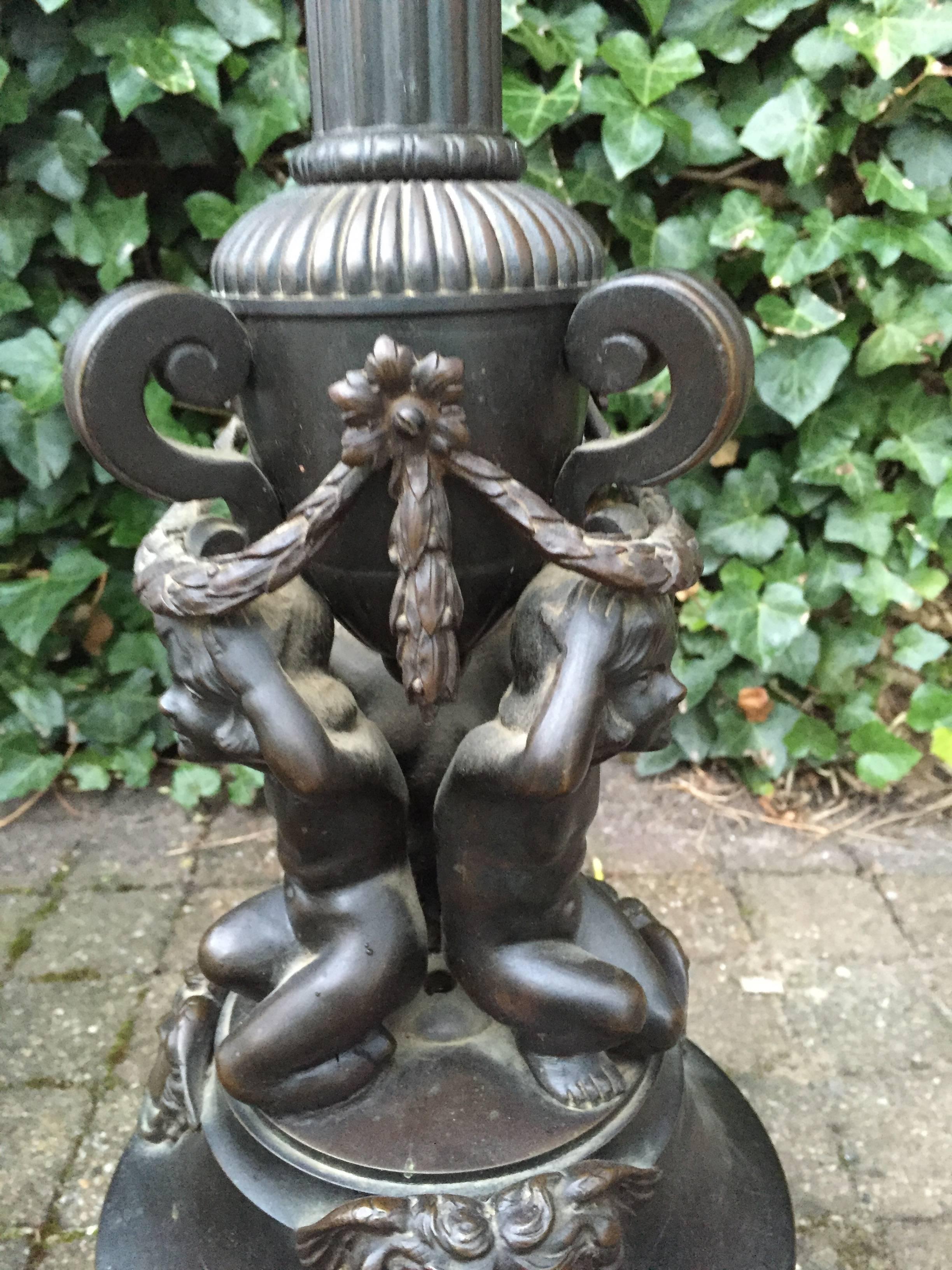Hand-Crafted Early 1900's Neo Classical & Figural Bronze Floor Lamp w. Mercury and Nude Girls For Sale
