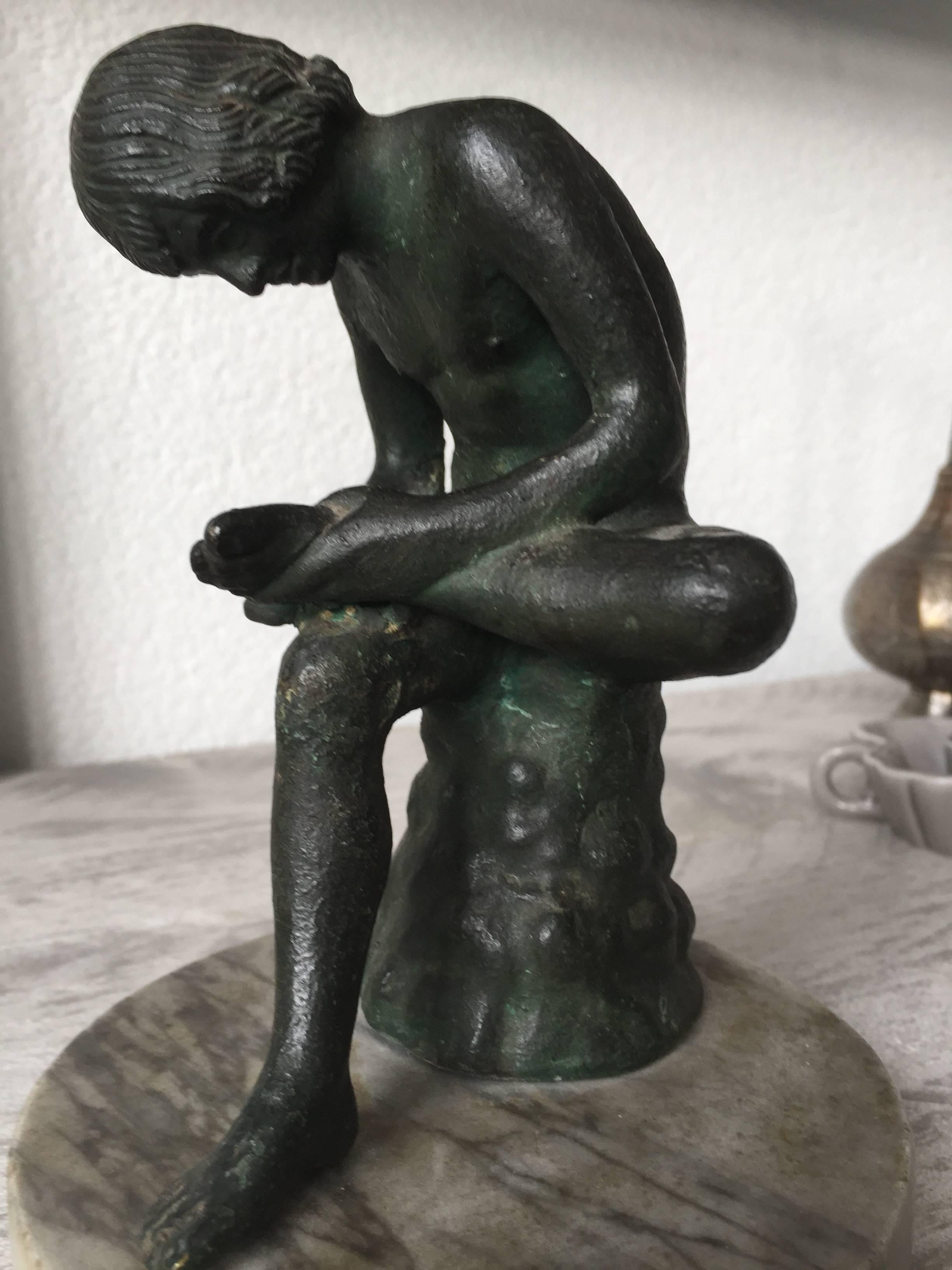 Hand-Crafted 19th Century Marble & Bronze 'Spinario' Boy Pulling a Thorn from His Foot Statue