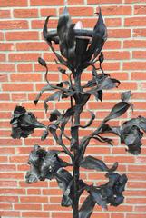 Artistic Arts and Crafts Wrought Iron Standard Floor Lamp, signed L. Van Boeckel