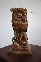 Early 20th Century Carved Oak Owl, Rare and Symbol of Learning & Wisdom