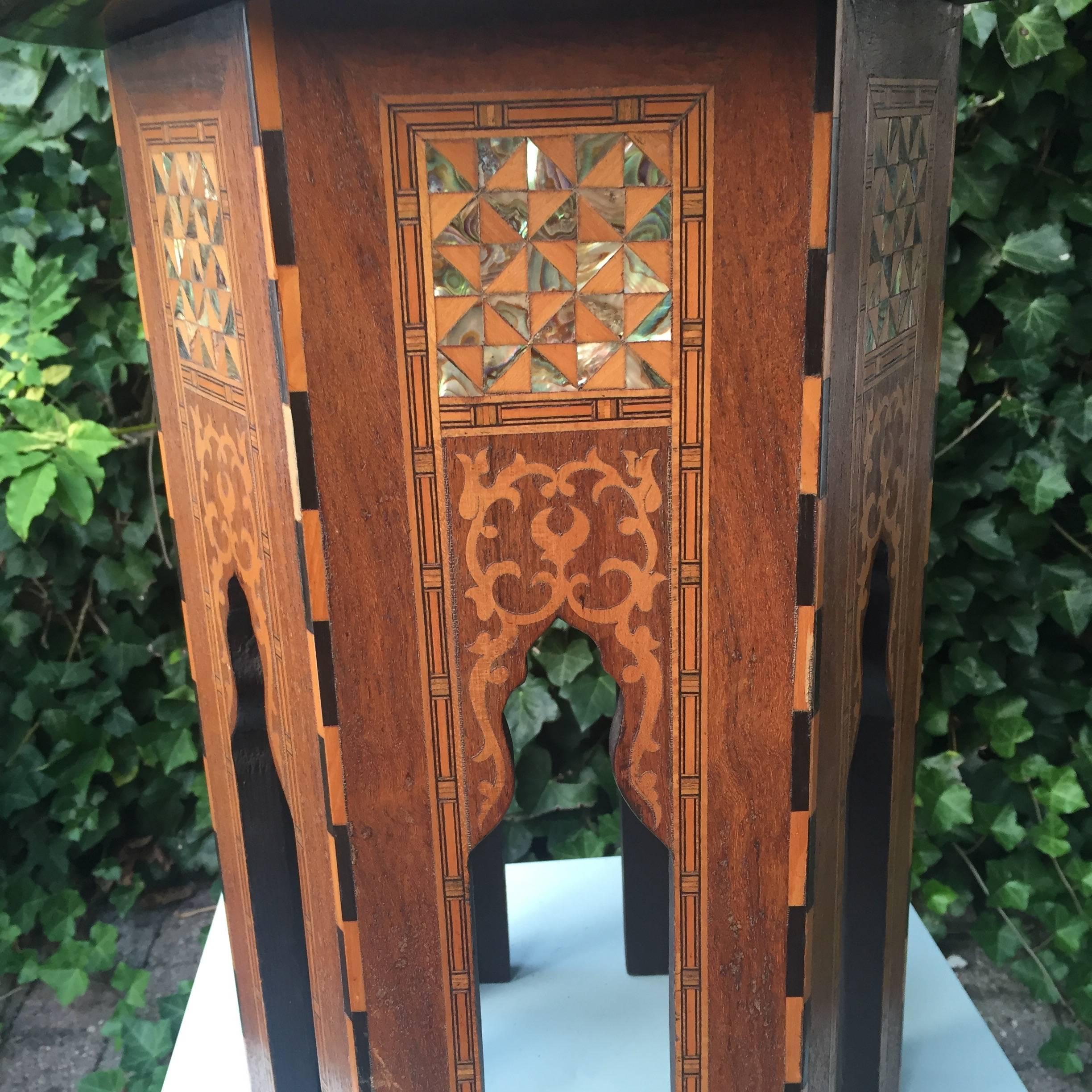 Inlay Early 1900s Inlaid Moorish Coffee Table or Stand in the Style of Liberty and Co For Sale