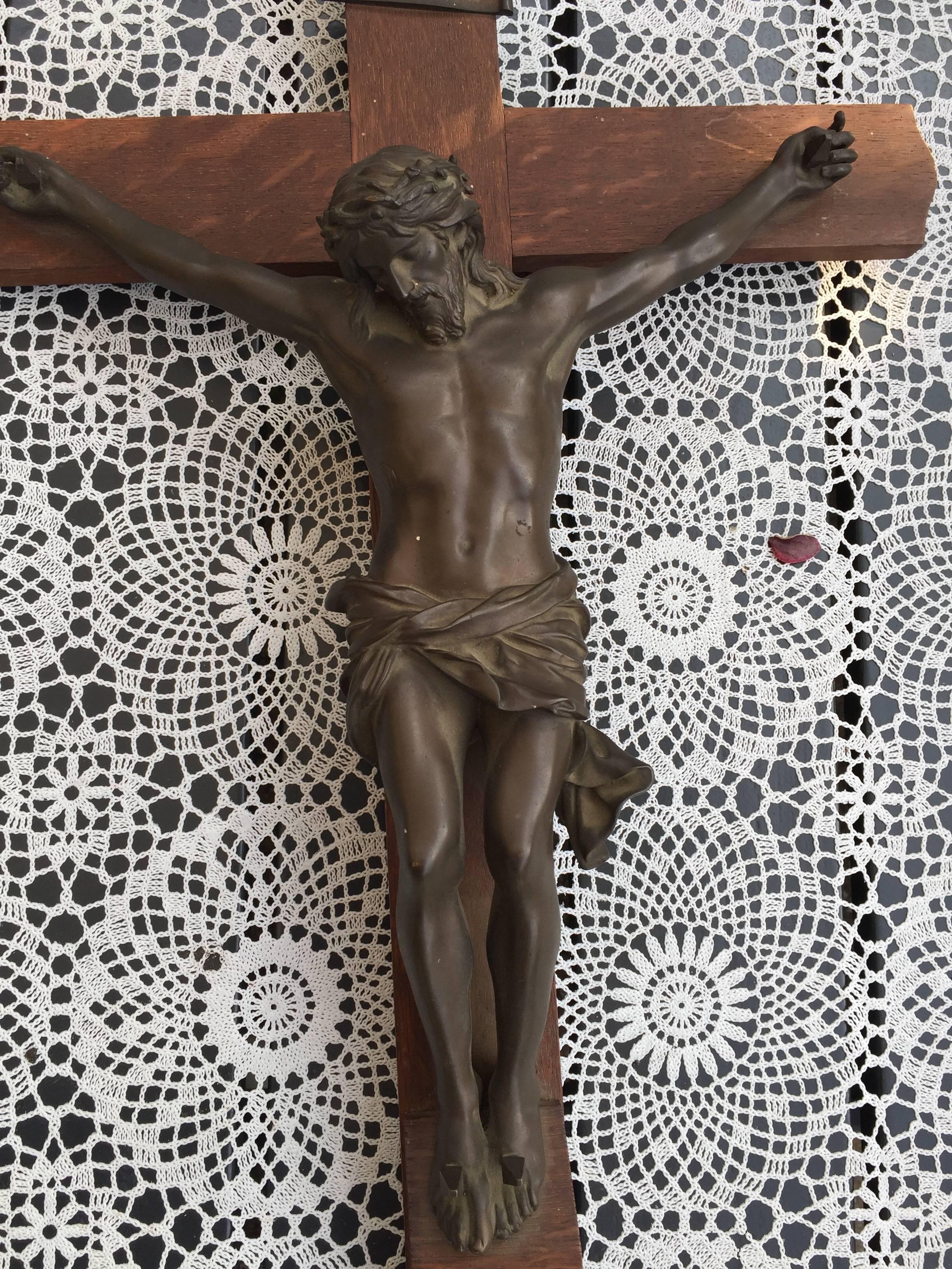 19th Century Large & Great Quality Bronze Wall Crucifix signed F. Barbedienne 5