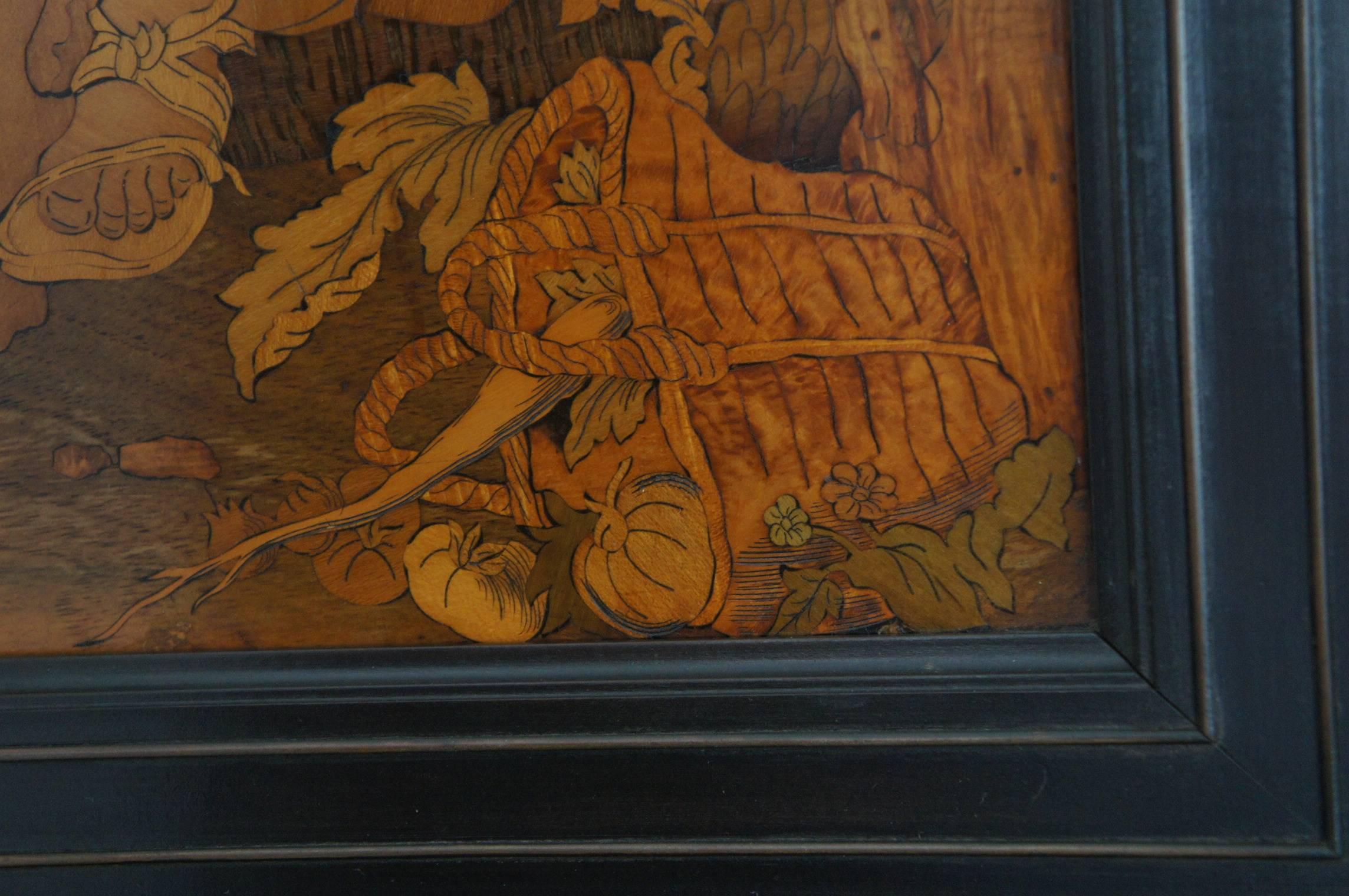 Late 19th Century Classical Marquetry Painting of a Musician with Violin & Skull In Good Condition In Lisse, NL