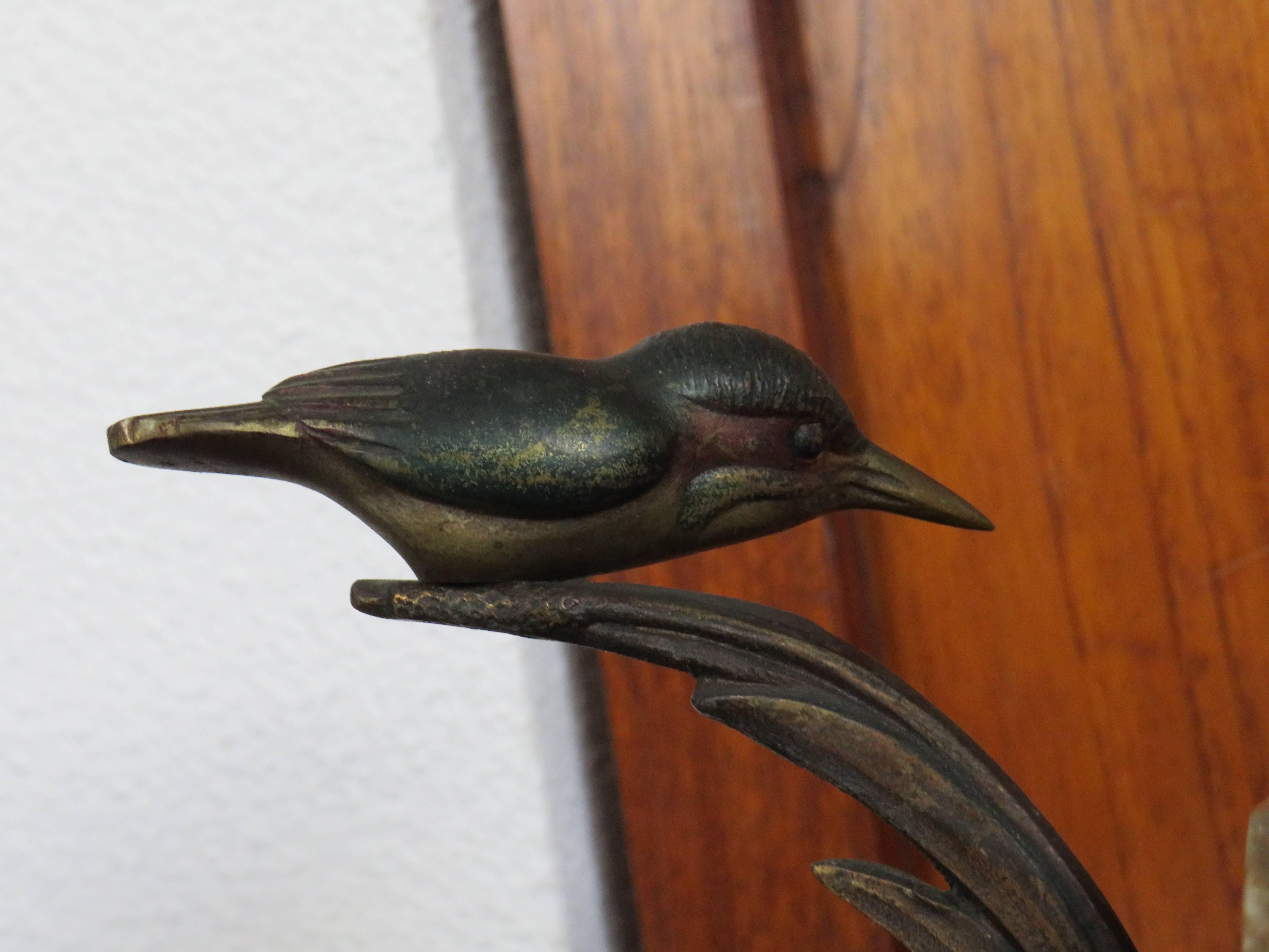 Art Deco Bookends with Cold Painted Bronze Kingfisher Birds on Marble Base In Excellent Condition In Lisse, NL