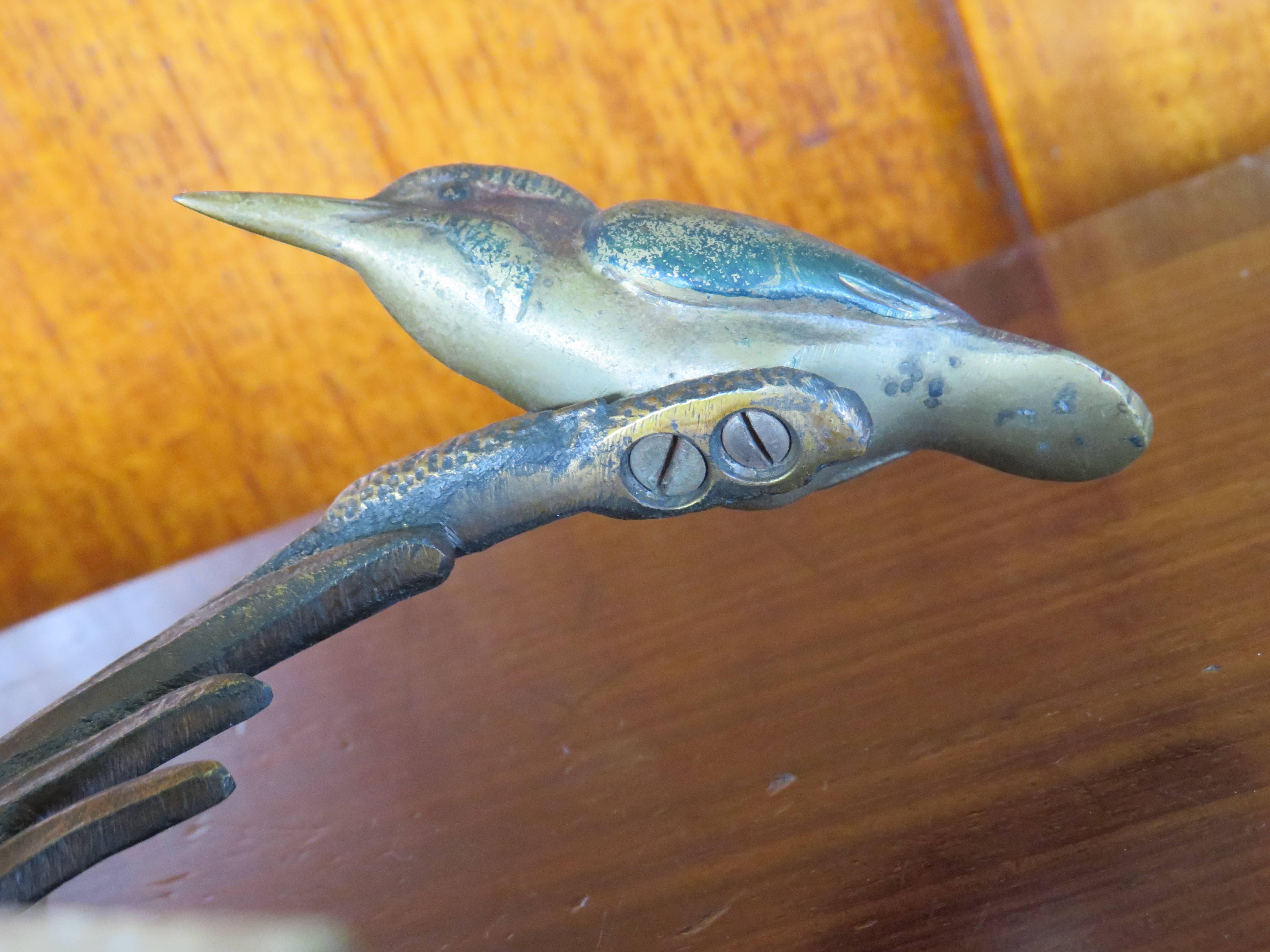 Art Deco Bookends with Cold Painted Bronze Kingfisher Birds on Marble Base 2