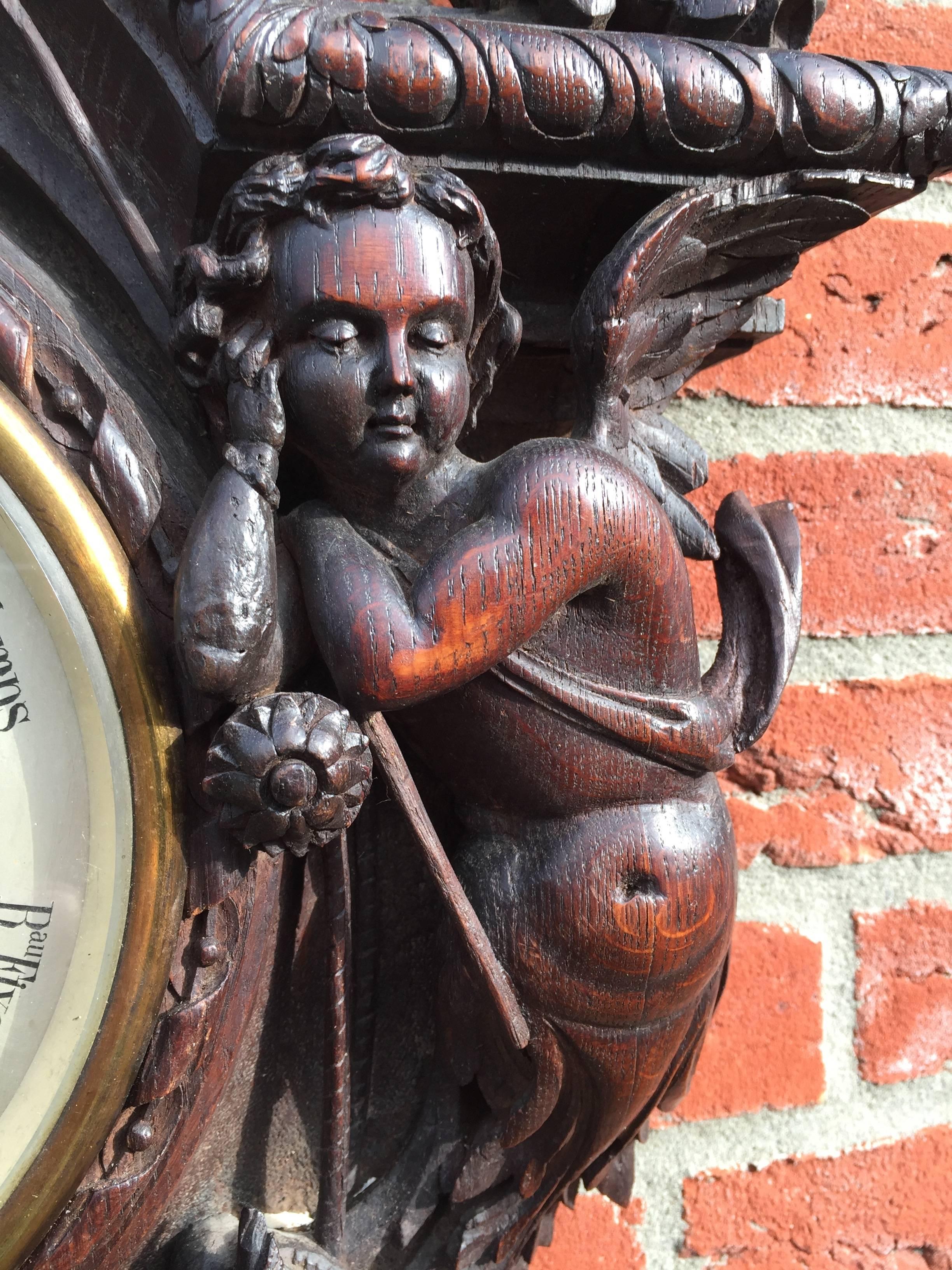 Oversized and Top Quality Carved 19th Century French Hunting Barometer & Angels 2