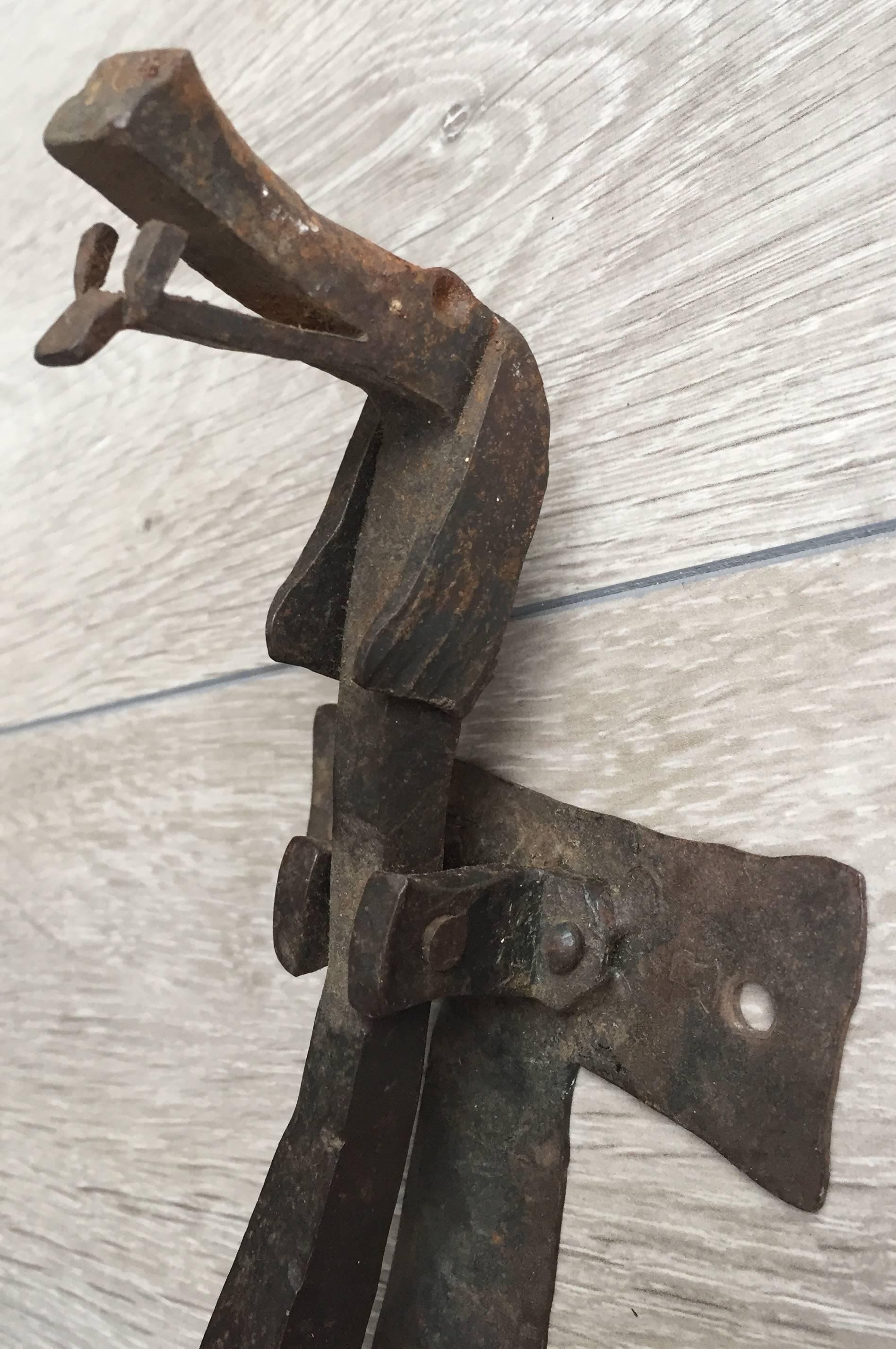 Dutch Antique Arts and Crafts Wrought Iron marked Dachshund Door Knocker