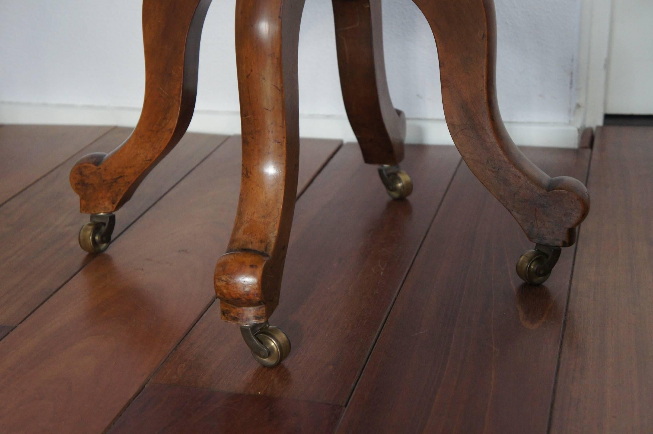 Hand-Crafted Antique Victorian Walnut Captain's Chair Desk Chair with Leather Seat