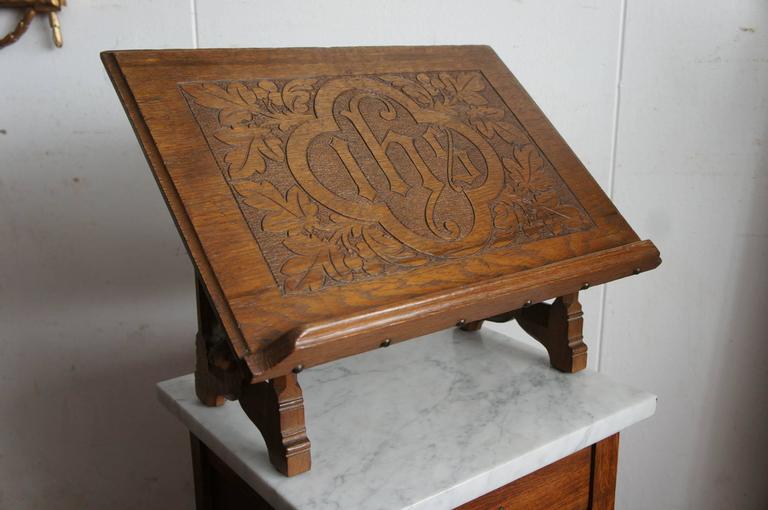 Antique Dutch Carved Oak Gothic Revival Bible Stand Religious Church