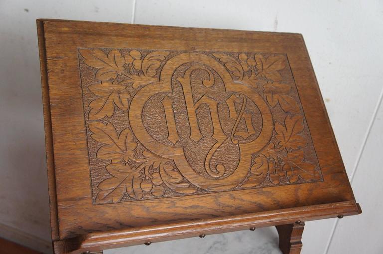 Antique Dutch Carved Oak Gothic Revival Bible Stand Religious Church