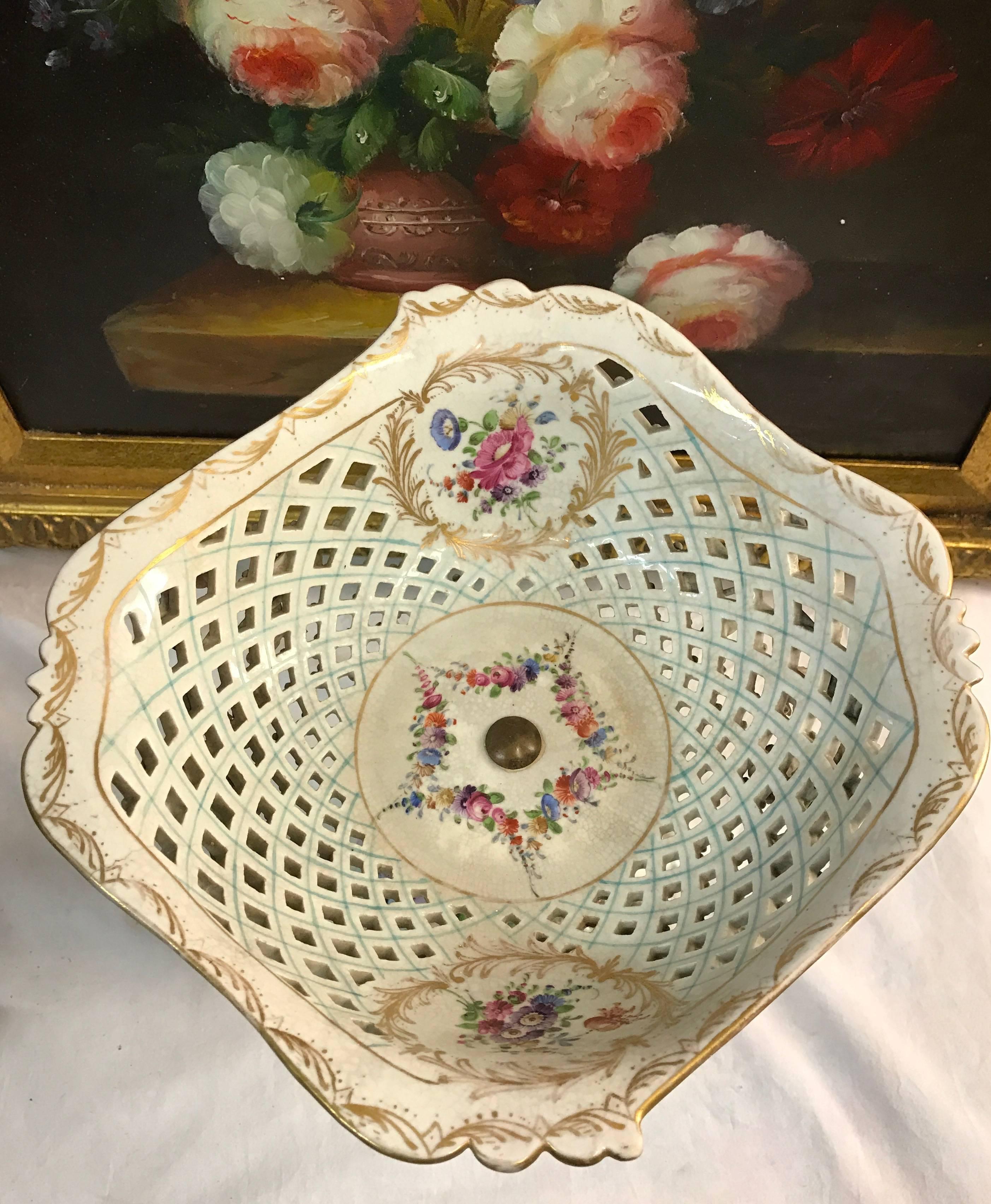 Hand-Painted 19th Century Baroque Porcelain Centerpiece, Bowl by Carl Thieme at Potschappel For Sale