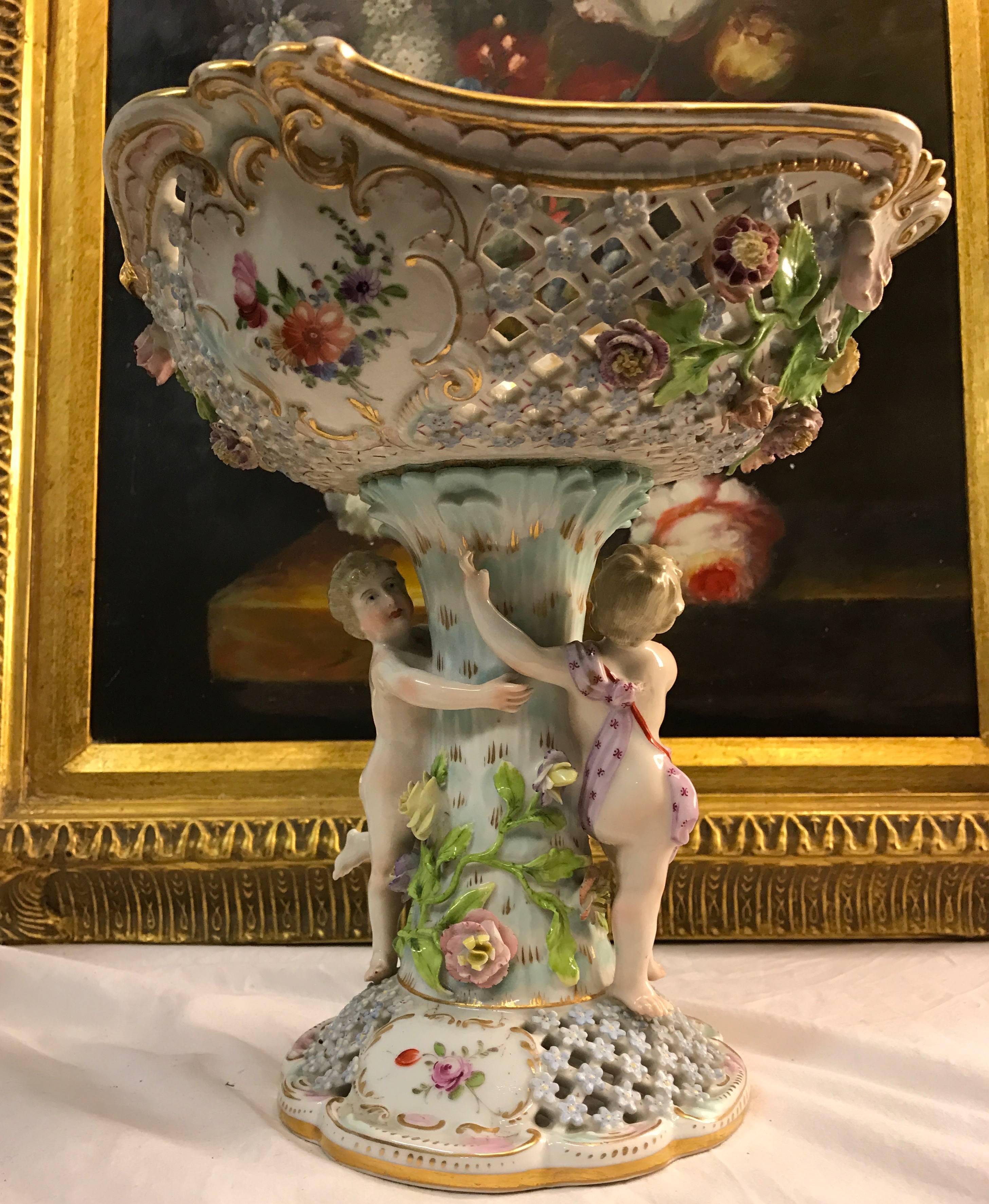 19th Century Baroque Porcelain Centerpiece, Bowl by Carl Thieme at Potschappel For Sale 1