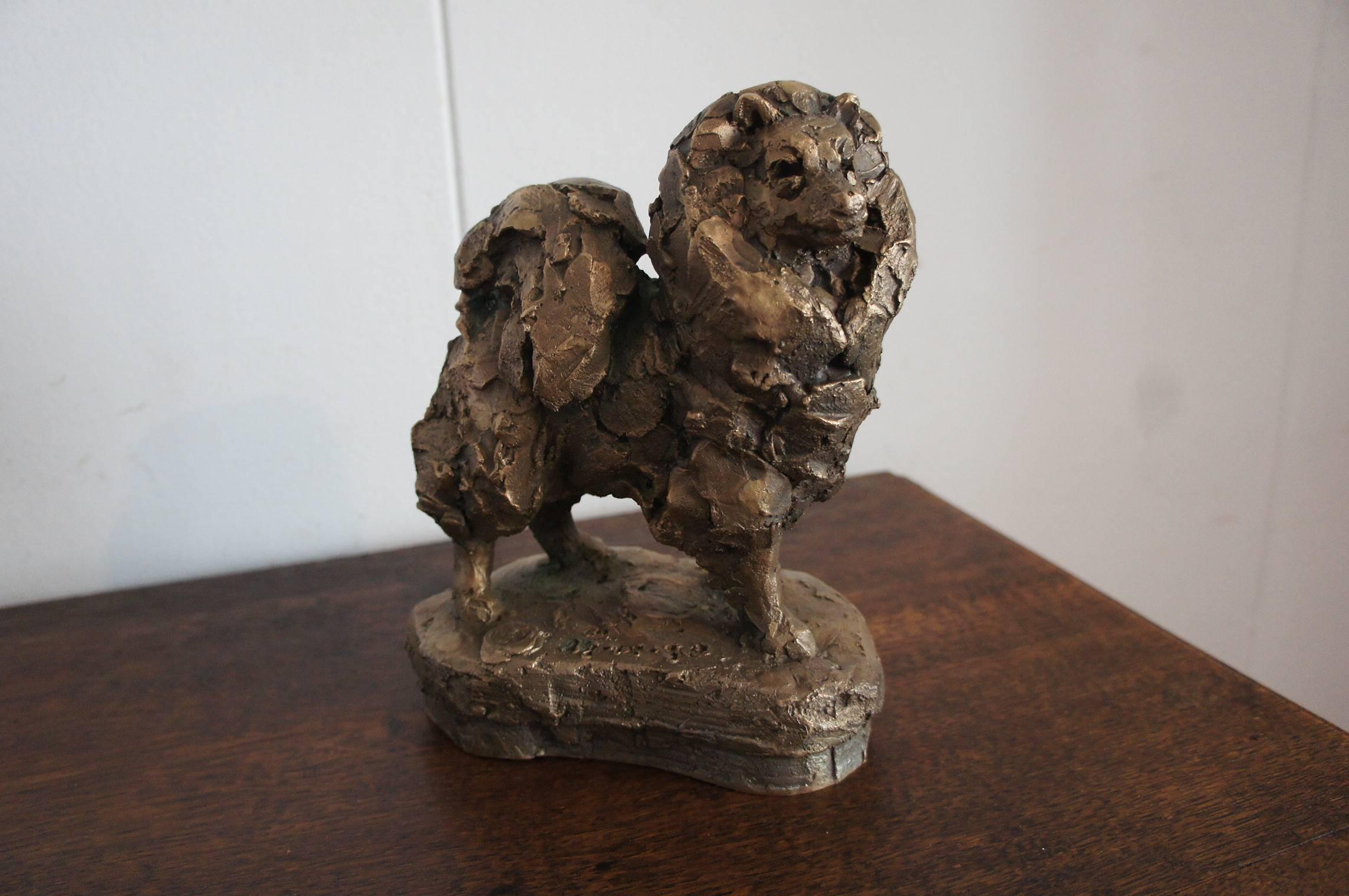 Good Quality 20th Century Bronze Spitz Dog Sculpture with Founders Mark 1