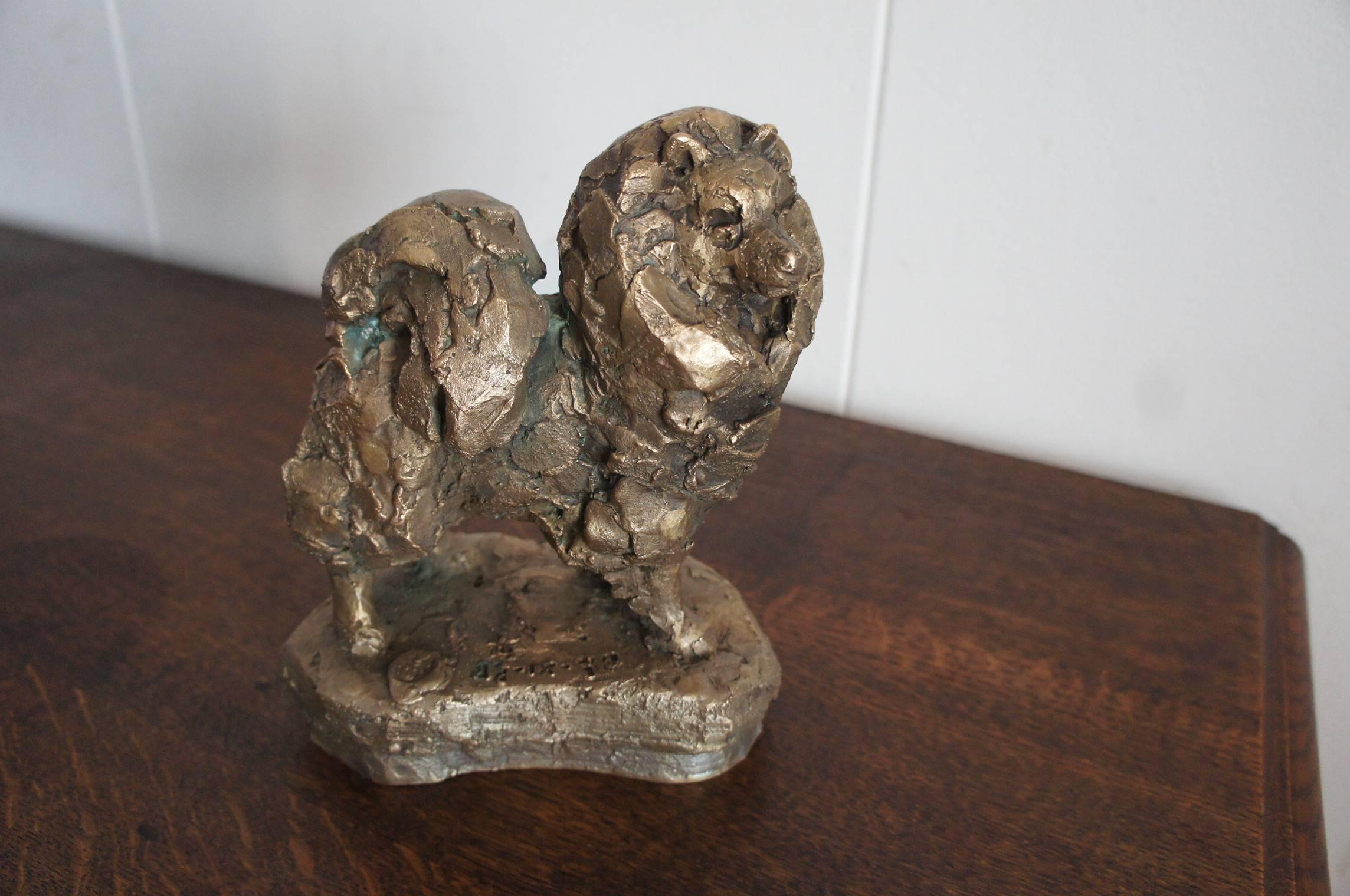 Good Quality 20th Century Bronze Spitz Dog Sculpture with Founders Mark 3