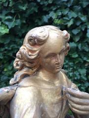 Antique 18th Century Gilt Gothic Art Carved Wood Angel Sculpture Candlestick