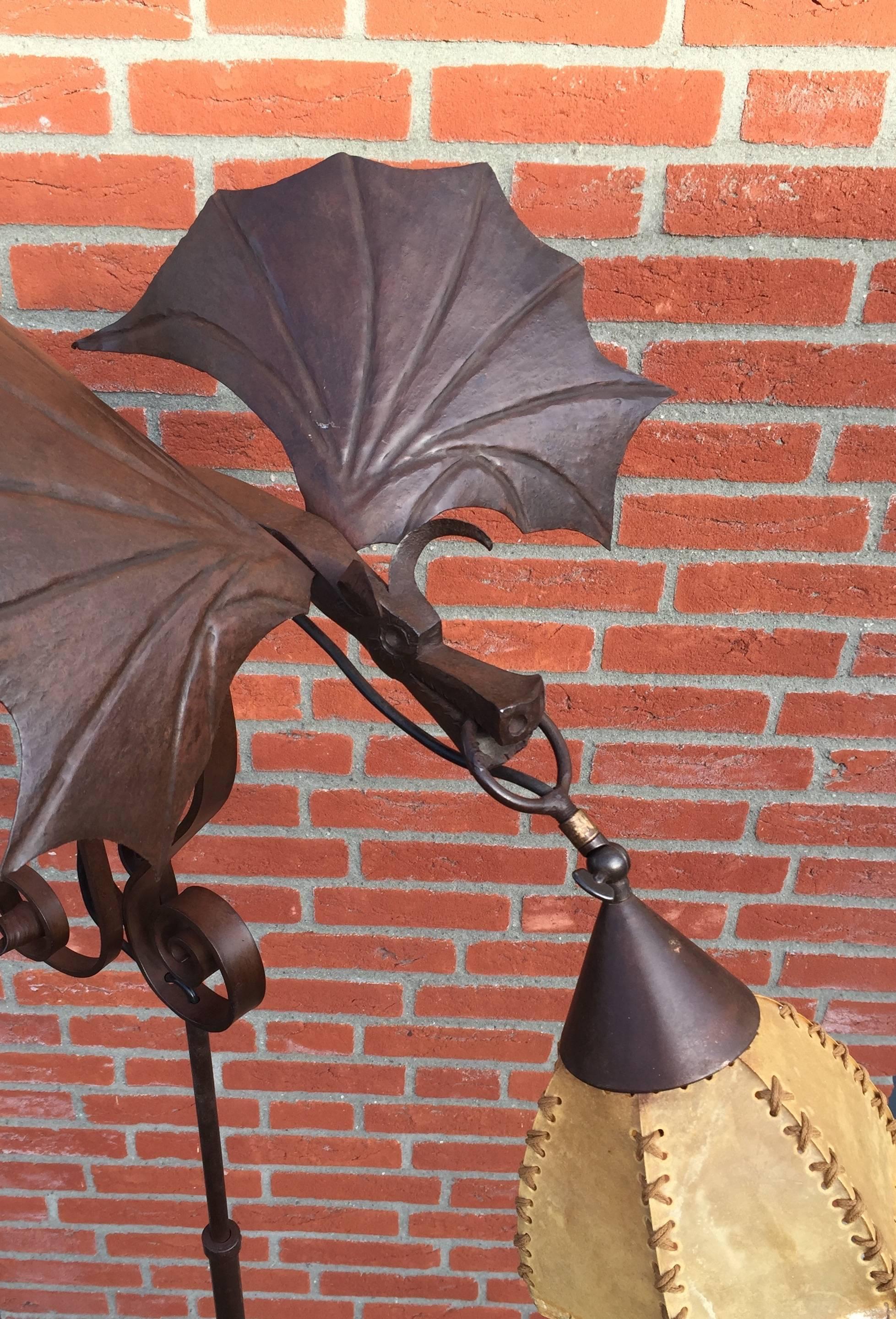 Forged Amazing Arts & Crafts Wrought Iron Winged and Flying Dragon Floor Lamp         