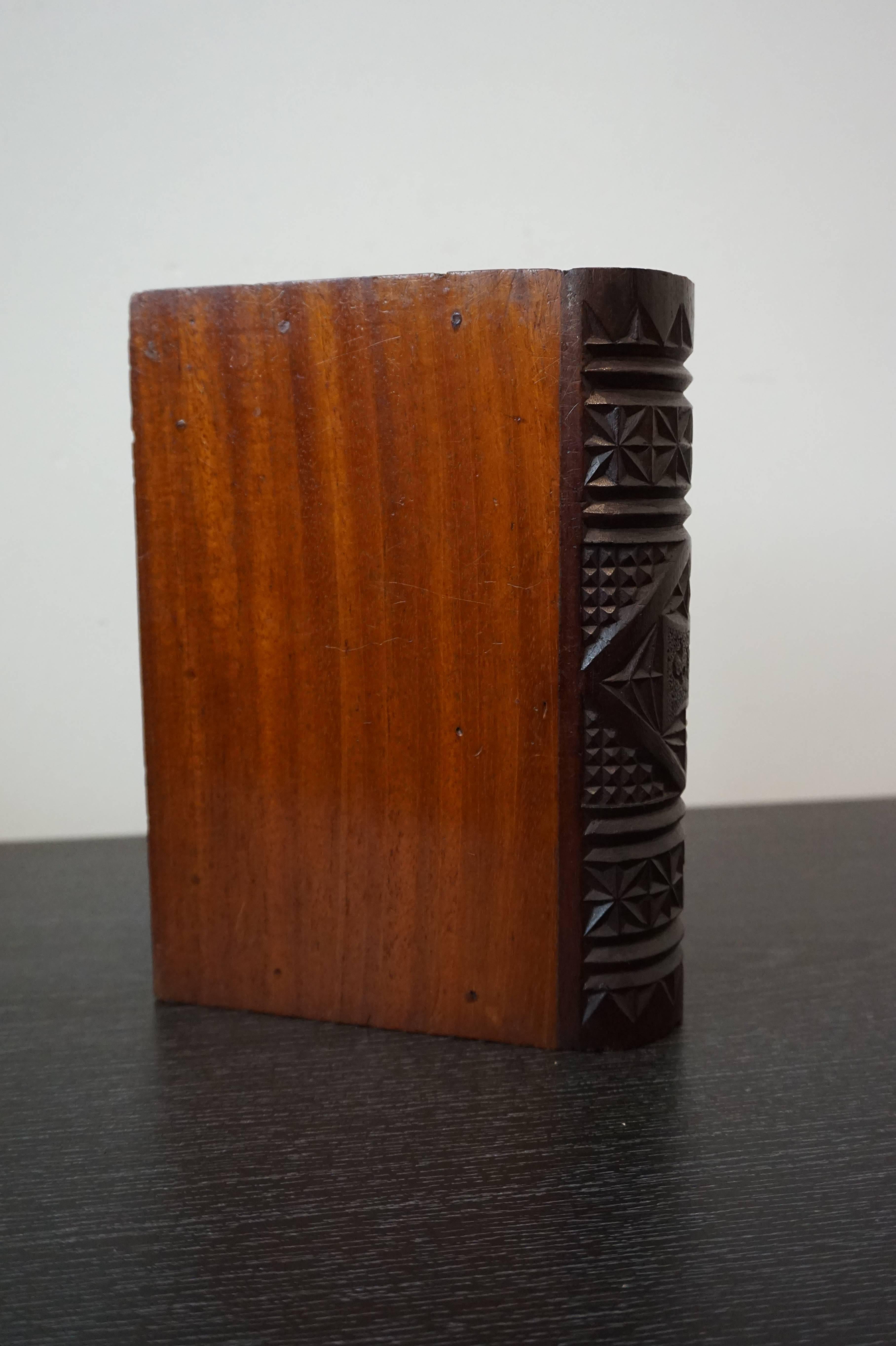 Hand-Carved Rare mid 19th Century Carved Mahogany German Kerbschnitt Book Shaped Jewelry Box