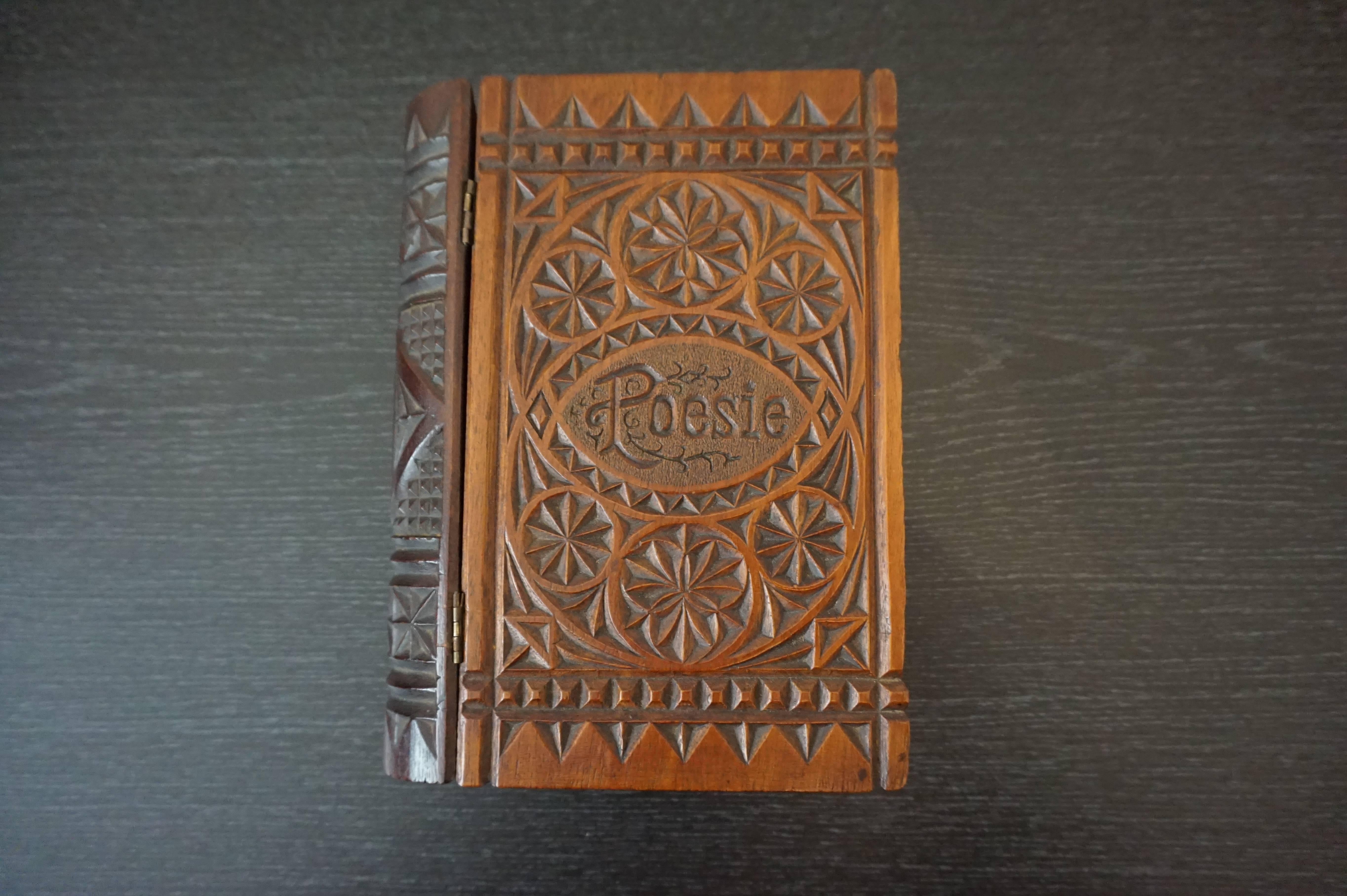Rare mid 19th Century Carved Mahogany German Kerbschnitt Book Shaped Jewelry Box 2