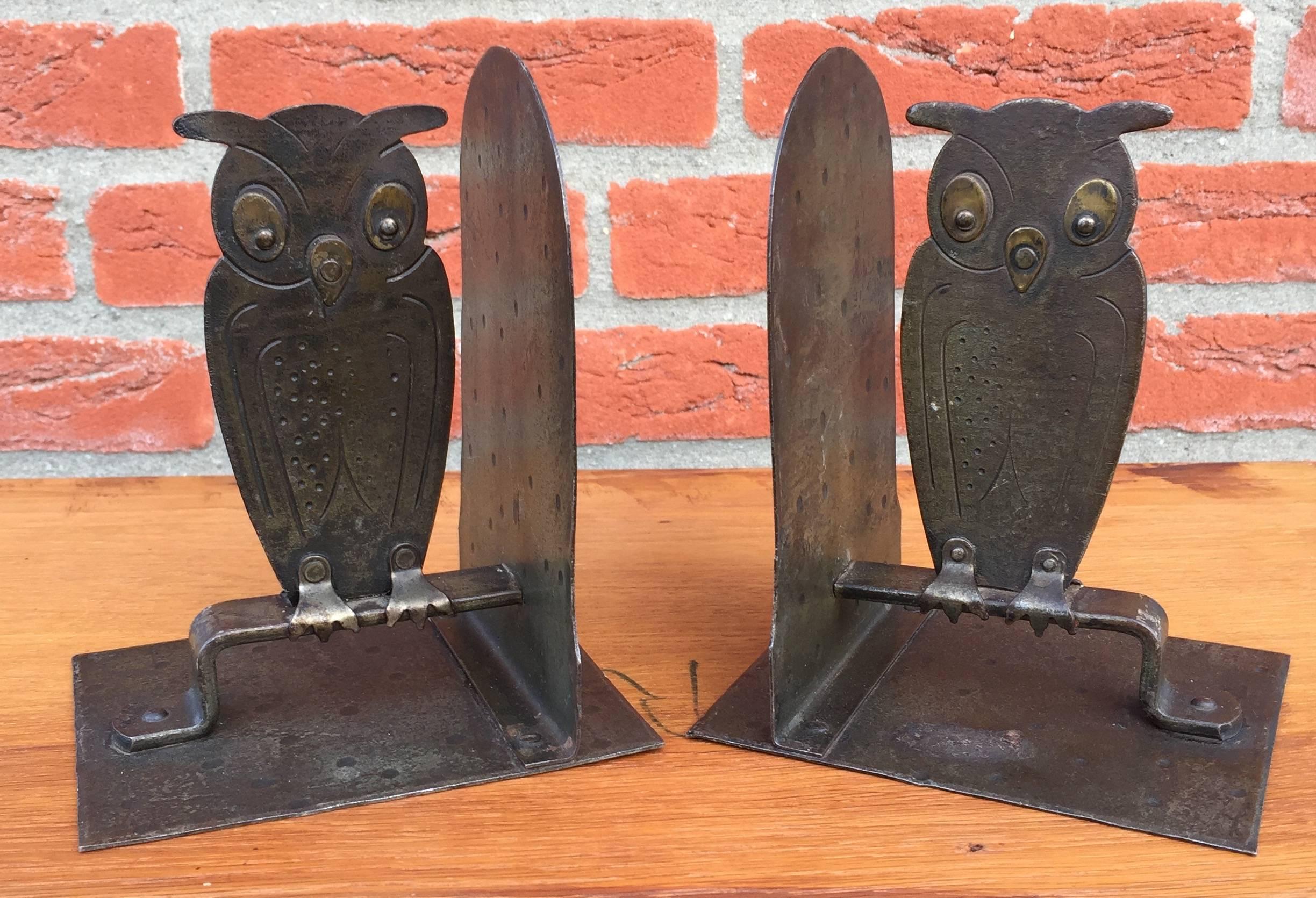 Vintage Pair of Hammered Metal Owl Bookends by Goberg, Hugo Berger, Germany 1