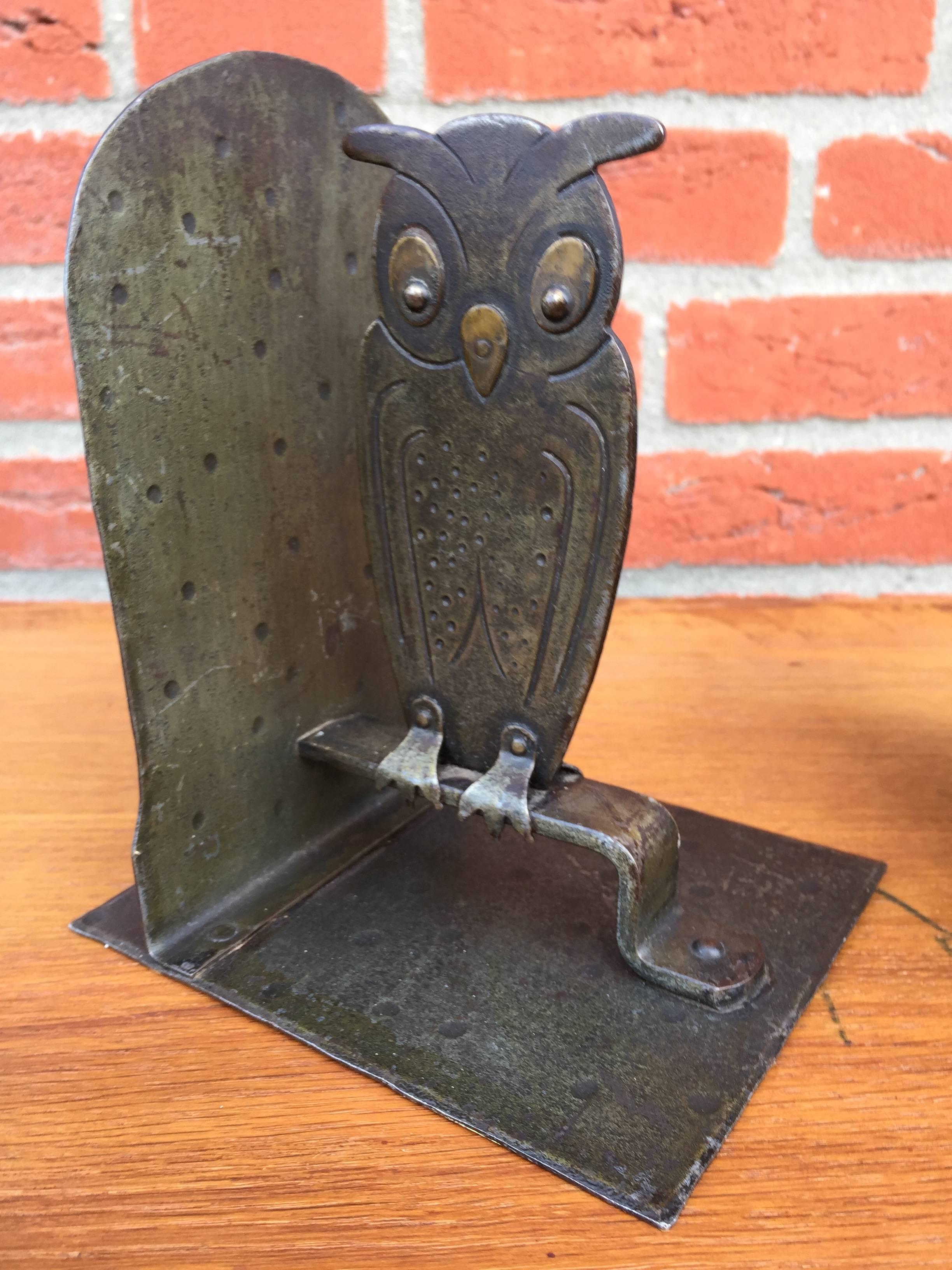 Vintage Pair of Hammered Metal Owl Bookends by Goberg, Hugo Berger, Germany 6
