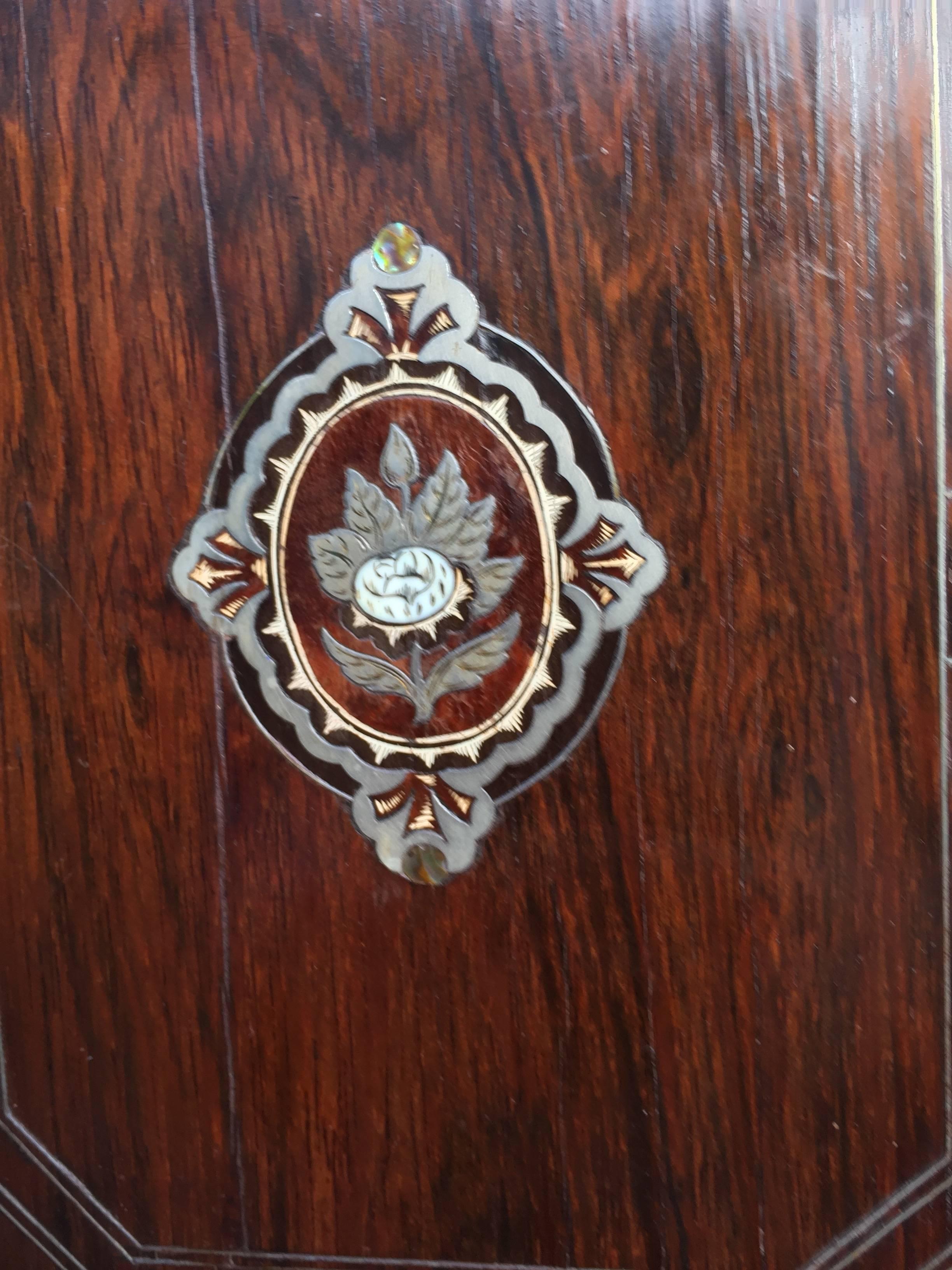 French 19th Century Mother-of-Pearl Inlaid Coromandel Key Rack Holder / Wall Cabinet