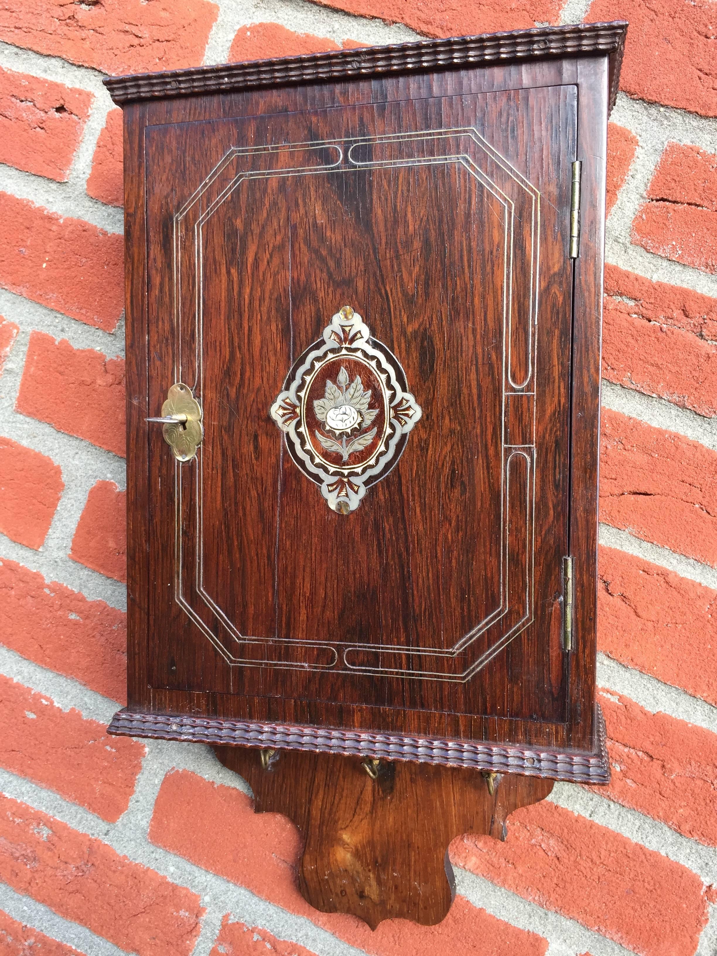 Inlay 19th Century Mother-of-Pearl Inlaid Coromandel Key Rack Holder / Wall Cabinet