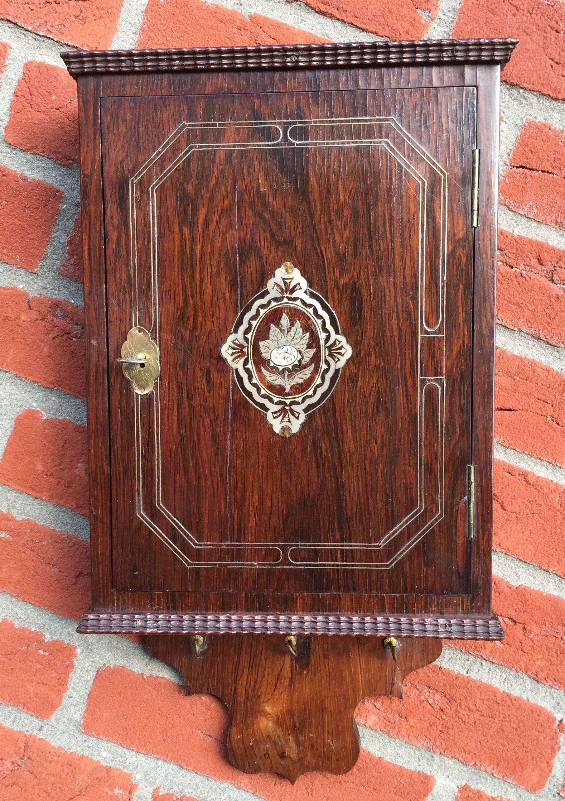 18th Century 19th Century Mother-of-Pearl Inlaid Coromandel Key Rack Holder / Wall Cabinet