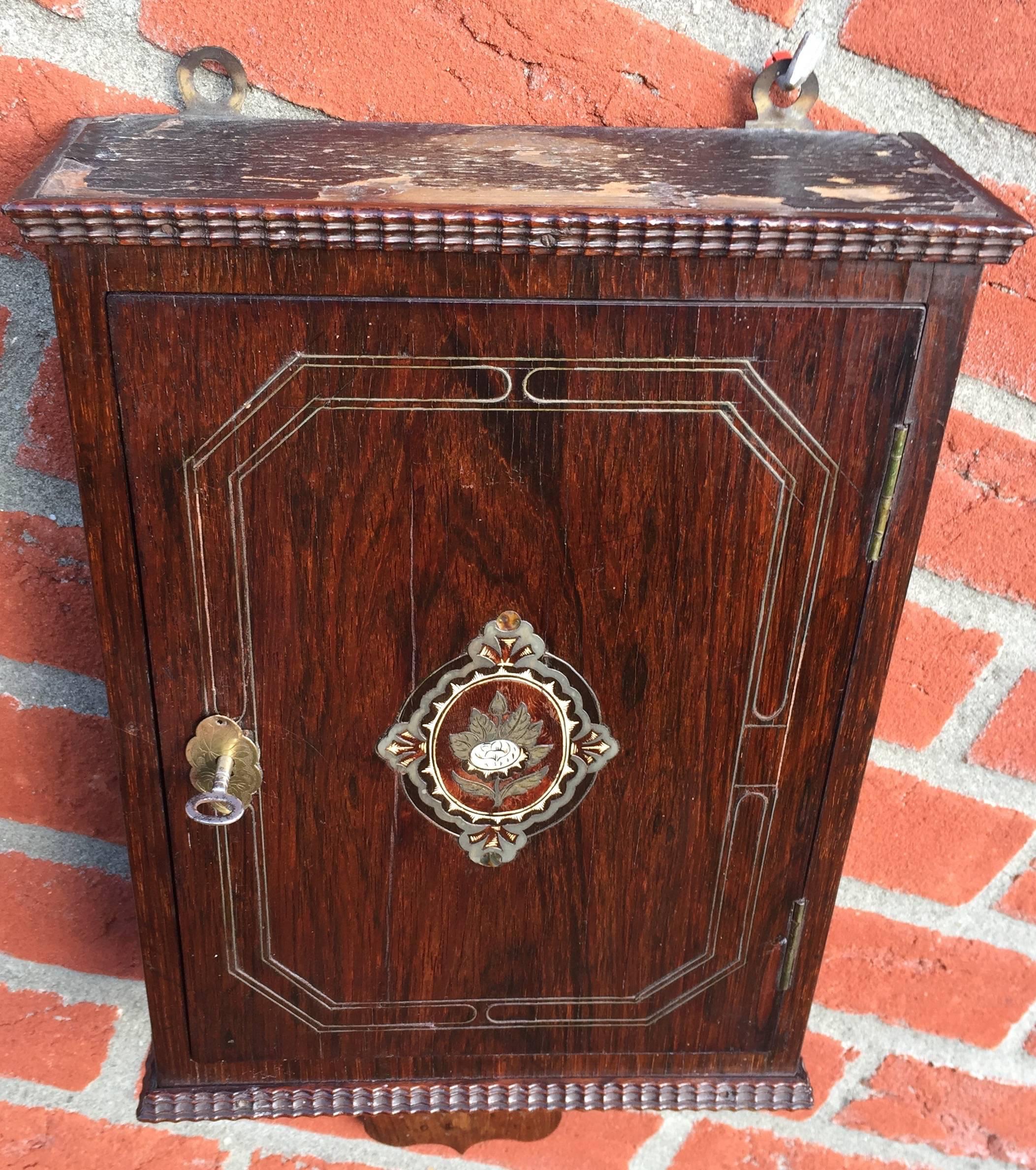 Wood 19th Century Mother-of-Pearl Inlaid Coromandel Key Rack Holder / Wall Cabinet