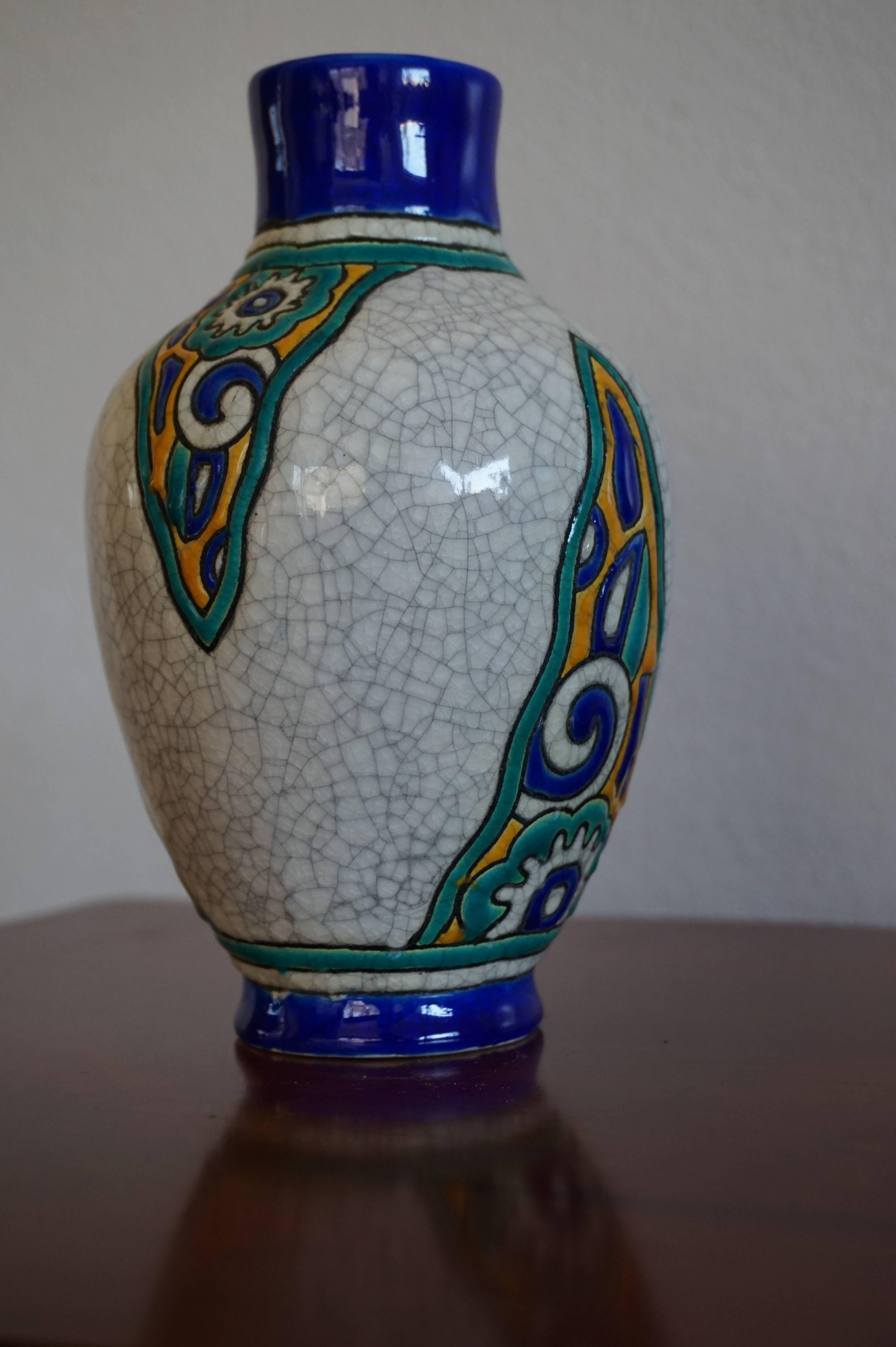 Charles Catteau Keramis Art Deco Glazed Vase Pottery Earthenware Floral Motif 4