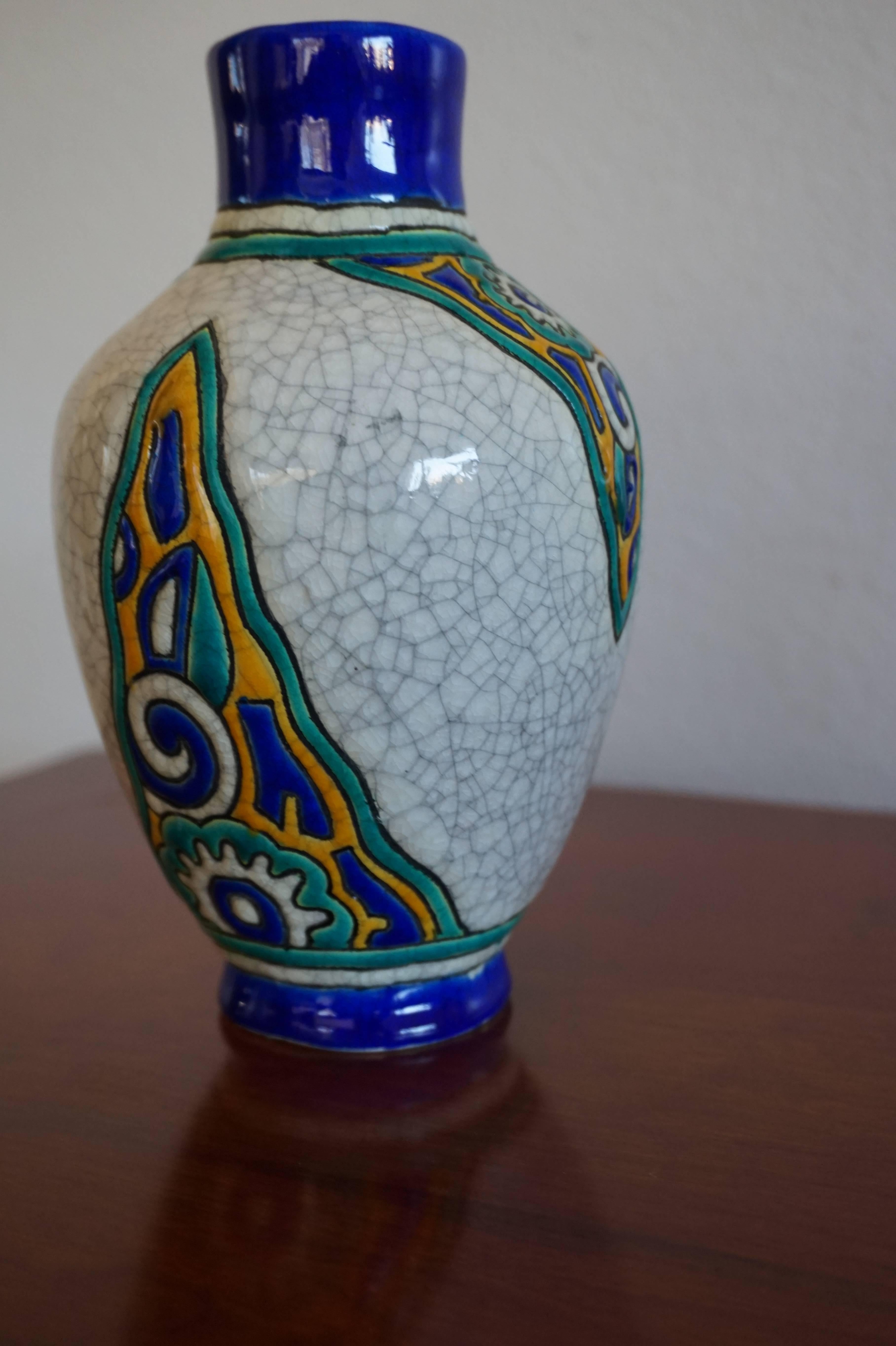 Belgian Charles Catteau Keramis Art Deco Glazed Vase Pottery Earthenware Floral Motif