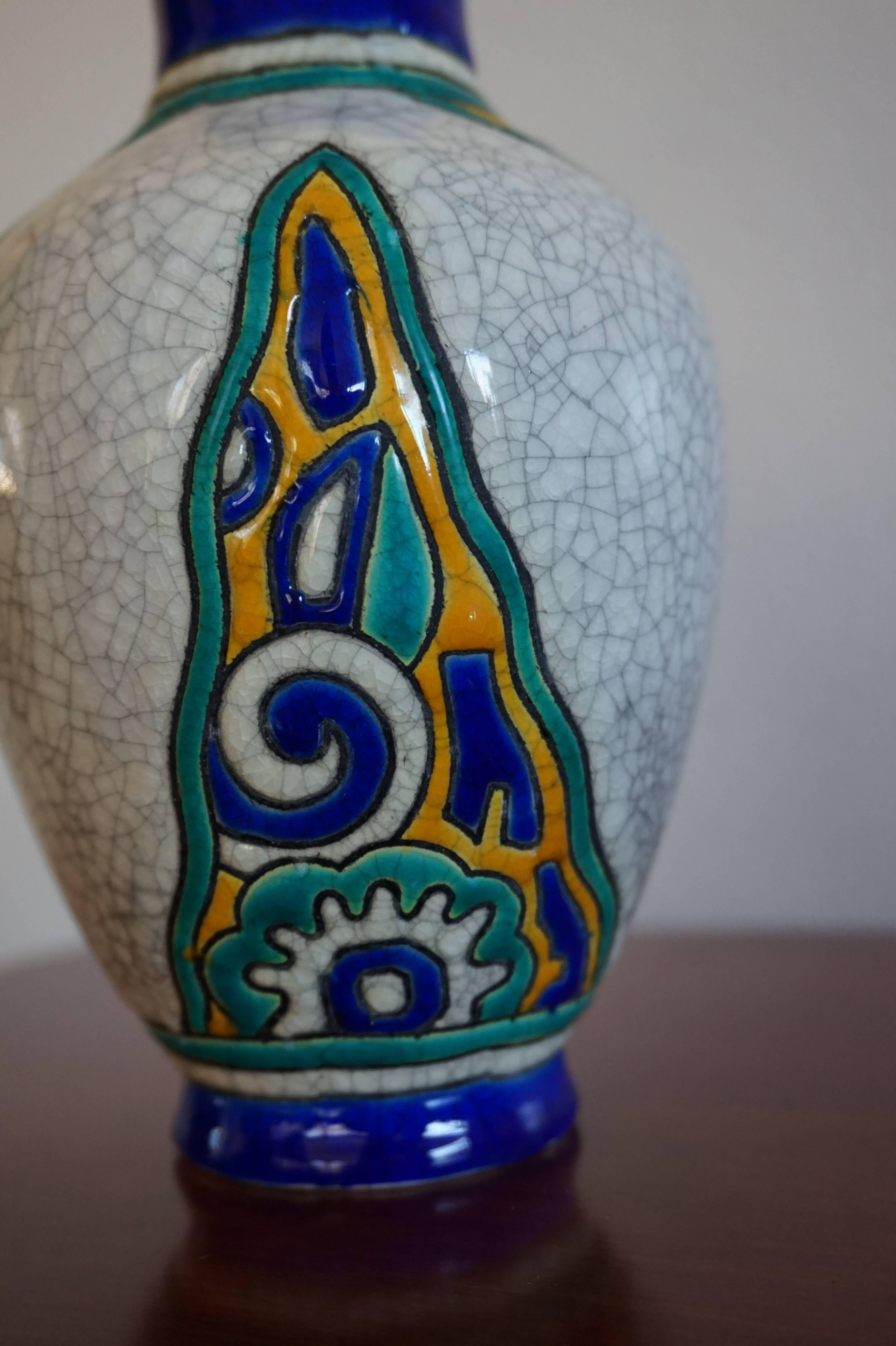 Charles Catteau Keramis Art Deco Glazed Vase Pottery Earthenware Floral Motif 1