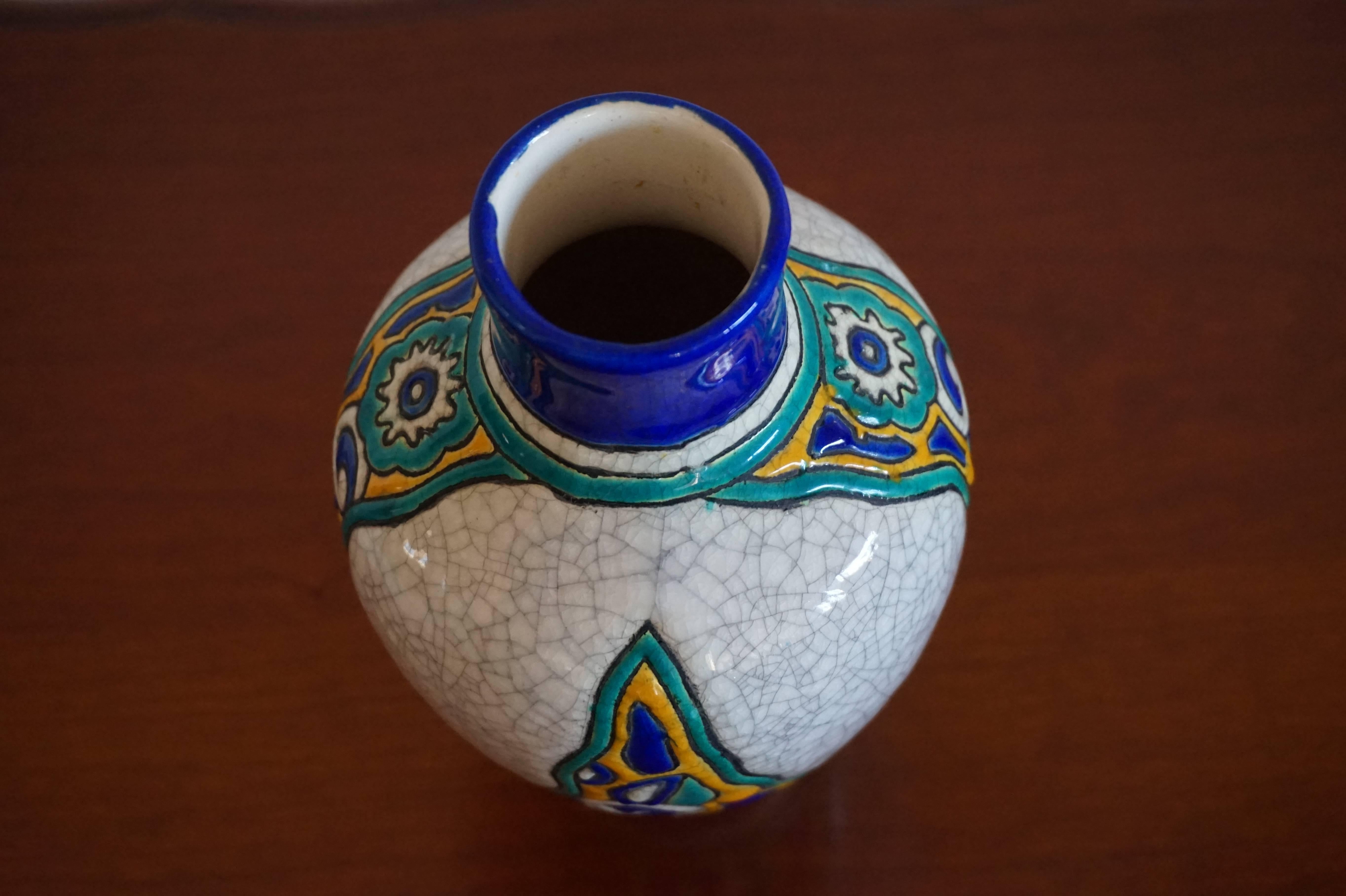 Ceramic Charles Catteau Keramis Art Deco Glazed Vase Pottery Earthenware Floral Motif