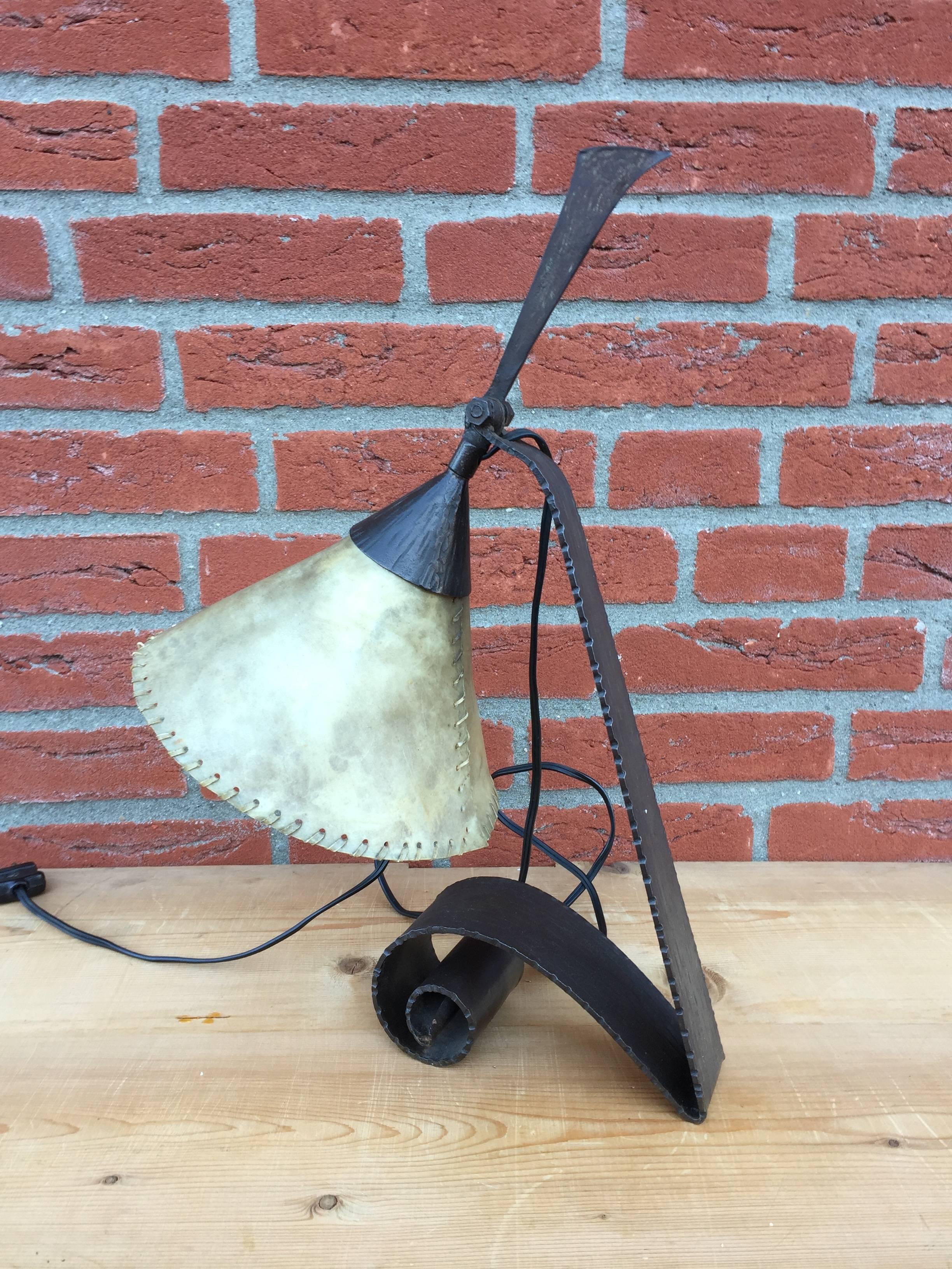 Arts & Crafts Wrought Iron Desk Lamp Handmade and Very Stylish, circa 1920 1