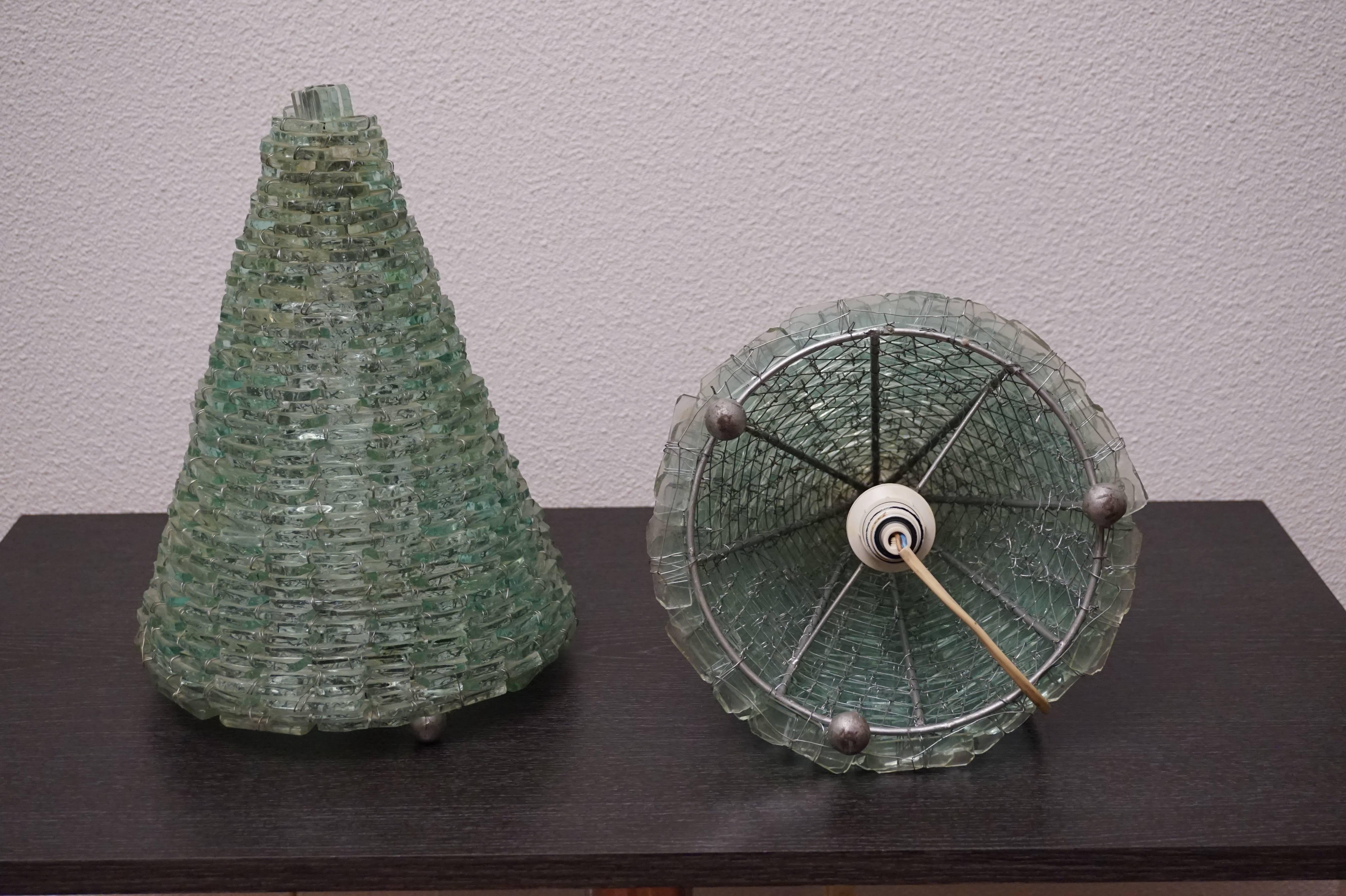 Pair of 20th Century Design Stacked Glass & Cone Shaped Table Lamps  In Excellent Condition In Lisse, NL