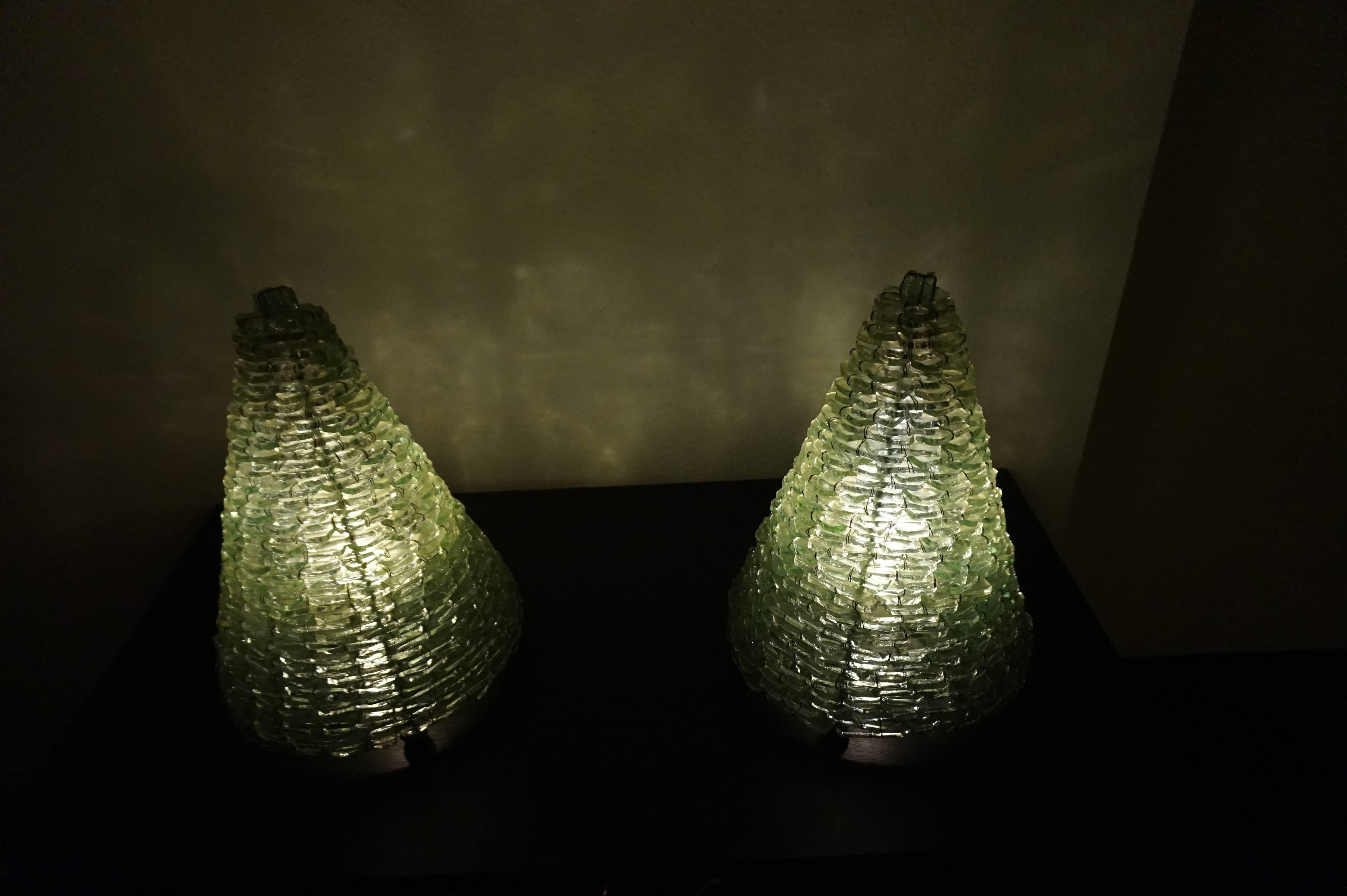 Pair of 20th Century Design Stacked Glass & Cone Shaped Table Lamps  2