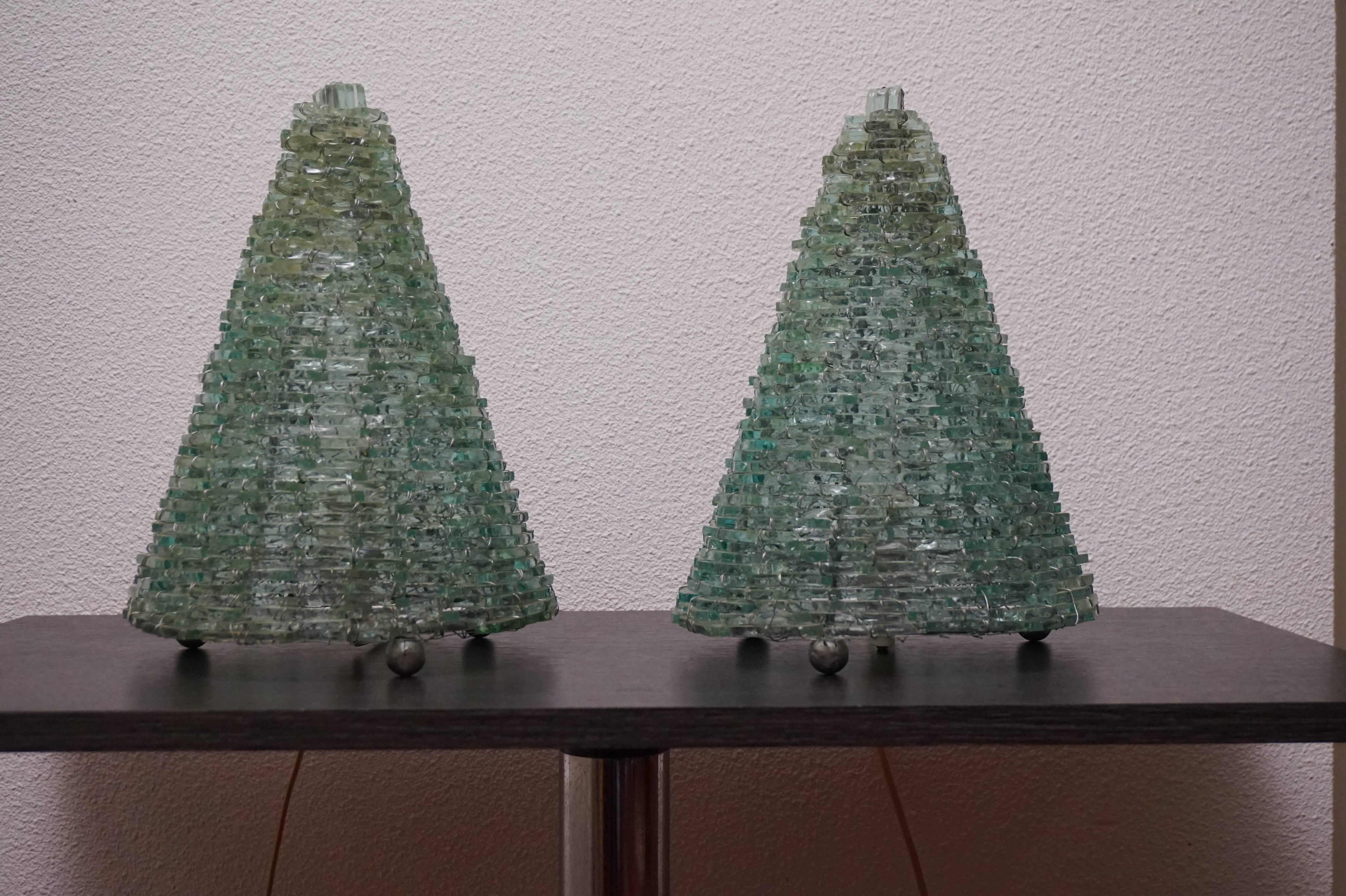 Pair of 20th Century Design Stacked Glass & Cone Shaped Table Lamps  3