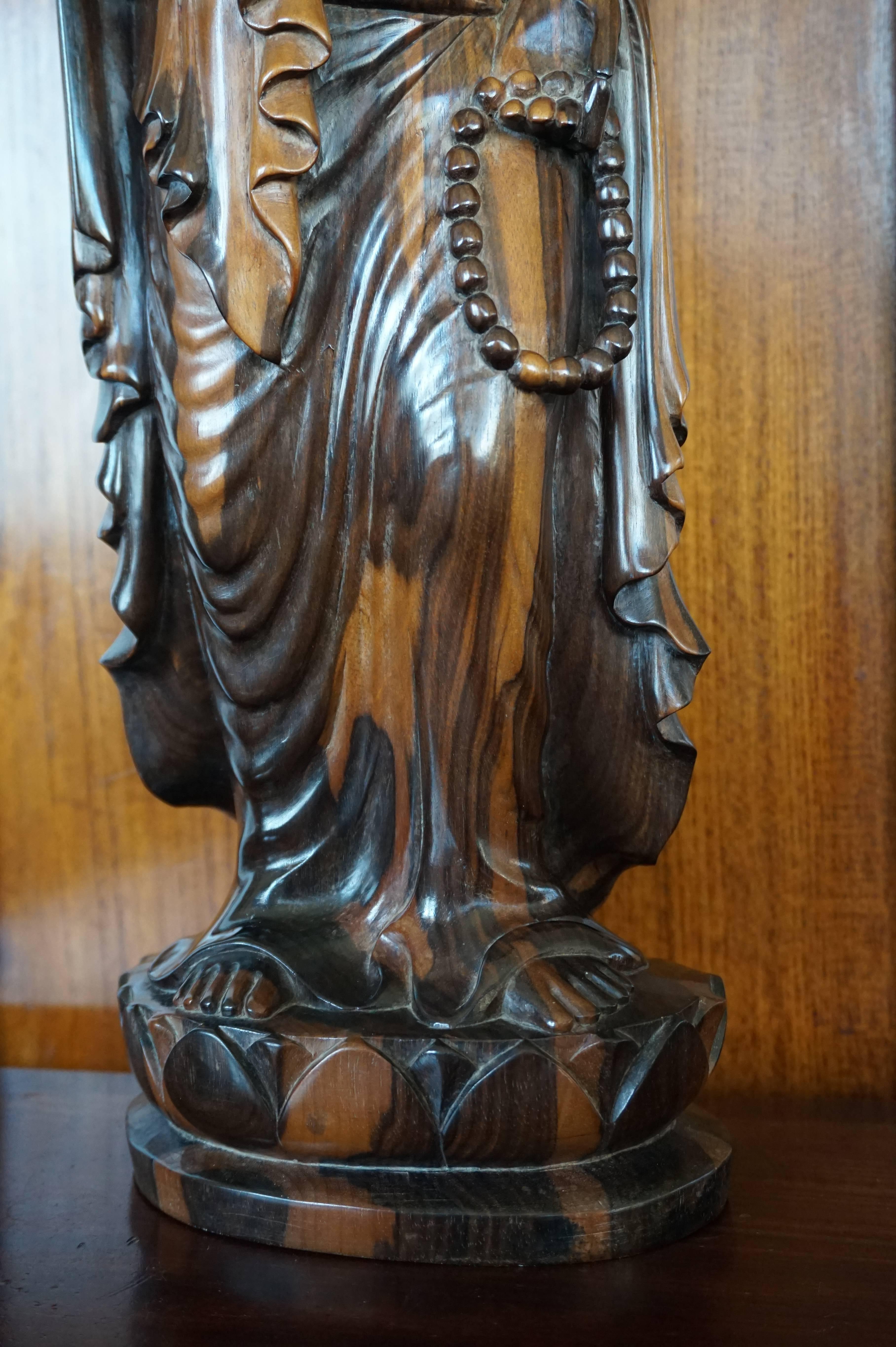 Large and Stunning Carved Coromandel Sculpture of Standing Buddha Amida on Lotus 3